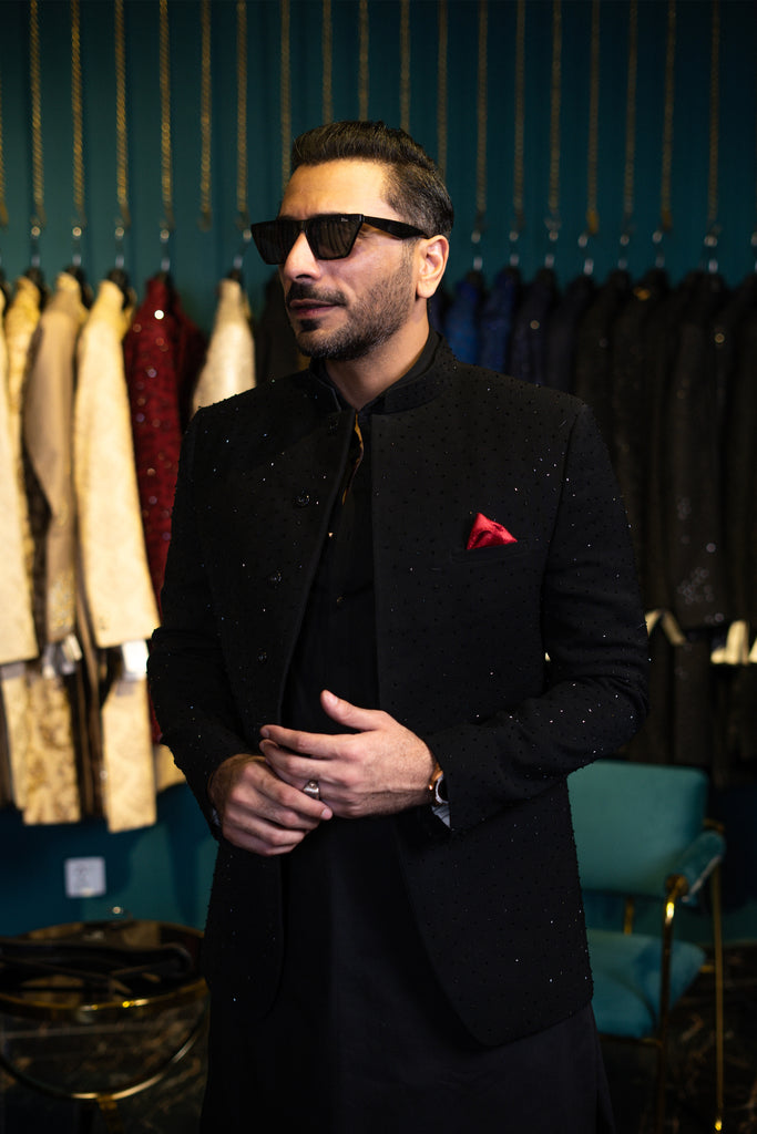 Black Cut Dana Armani Fabric Prince Coat (2-Piece) - Image 1