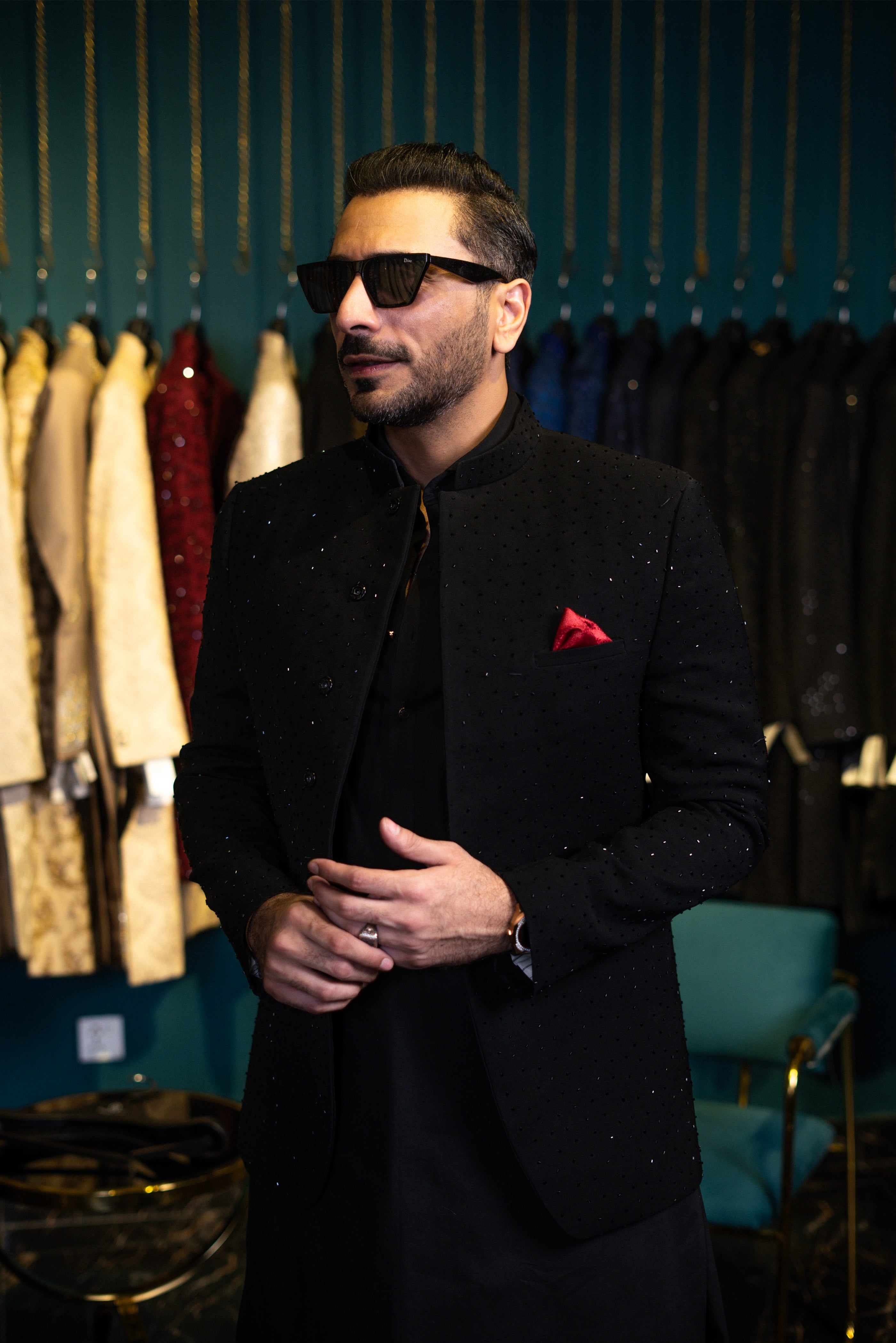 Black Cut Dana Armani Fabric Prince Coat (2-Piece) - Image 2