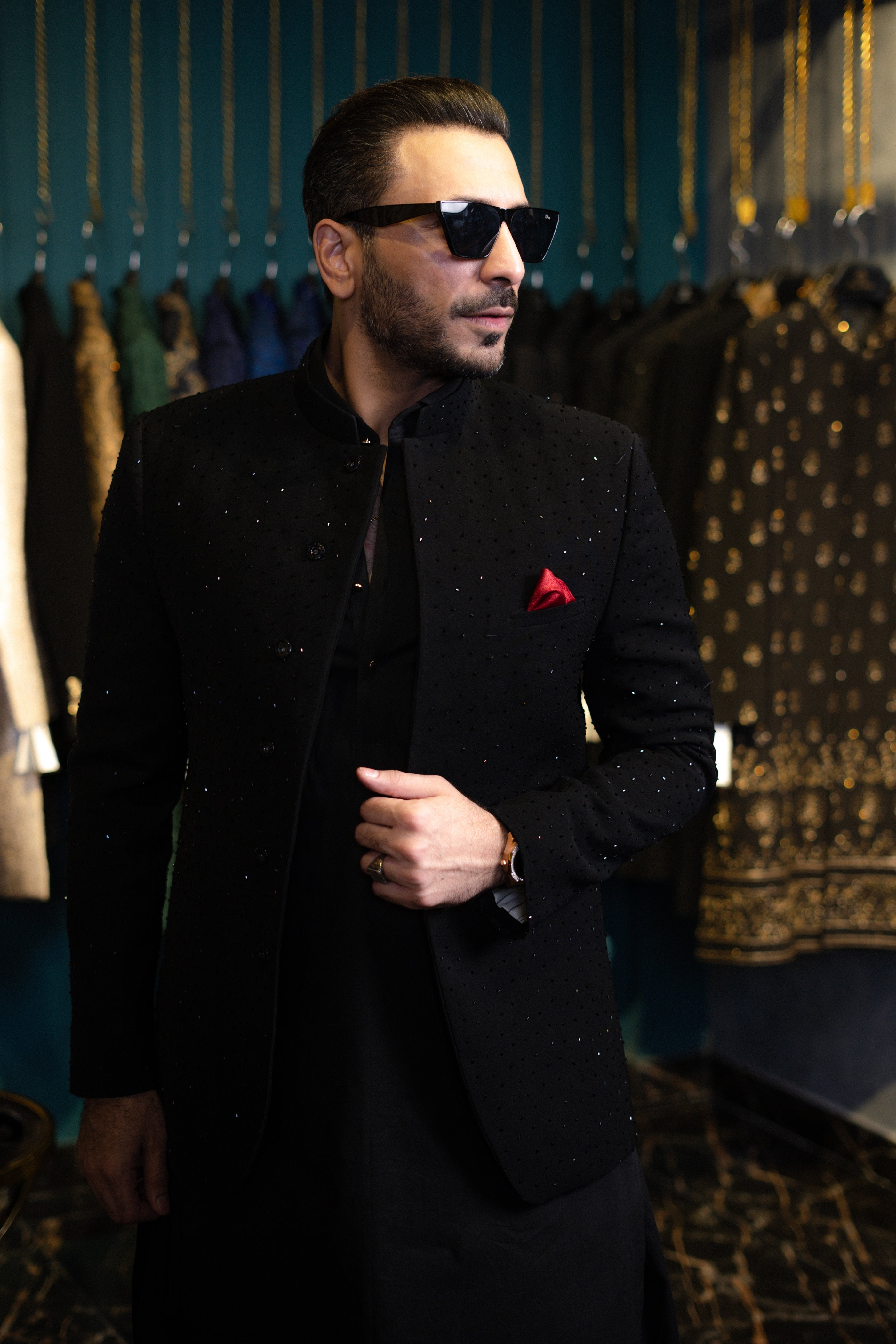 Black Cut Dana Armani Fabric Prince Coat (2-Piece) - Image 4