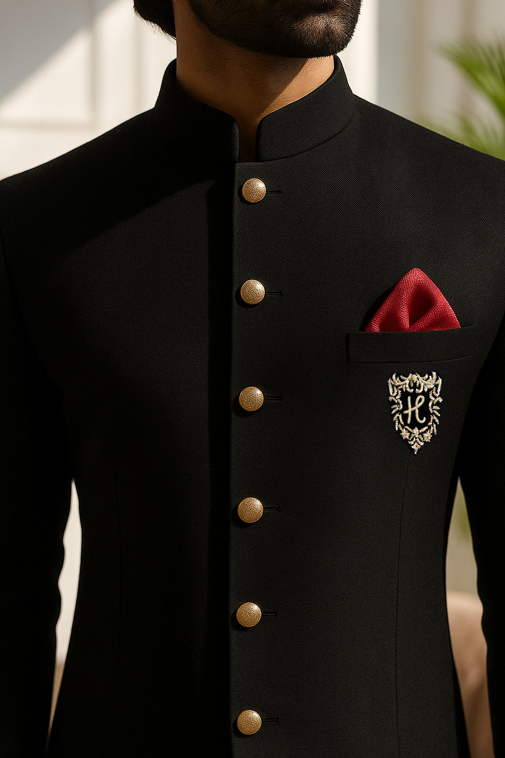 Black Embroidered Armani Fabric Prince Suit (3-Piece) - Image 3