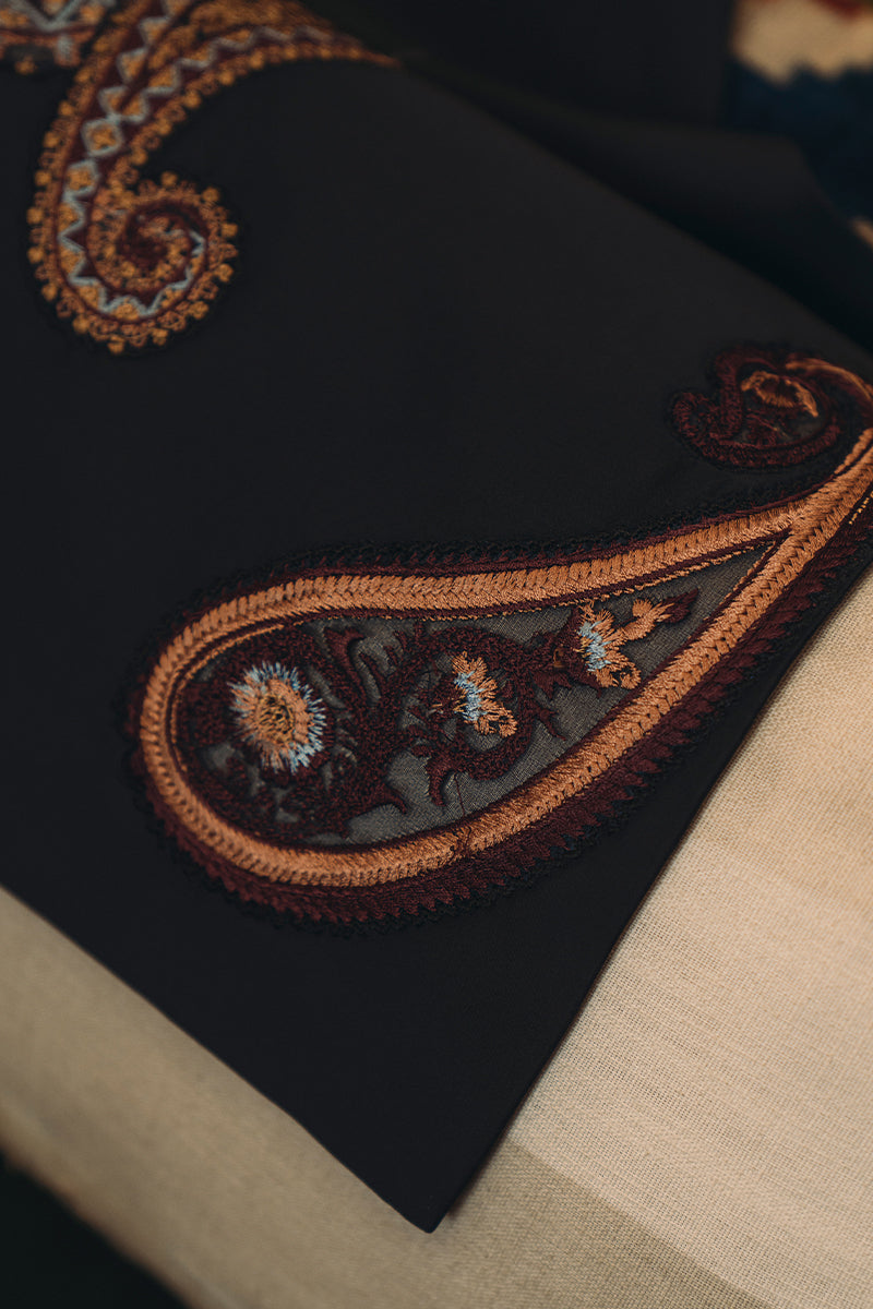 Black Embroidered Cotton Satin Prince Coat (2-Piece) - Image 7