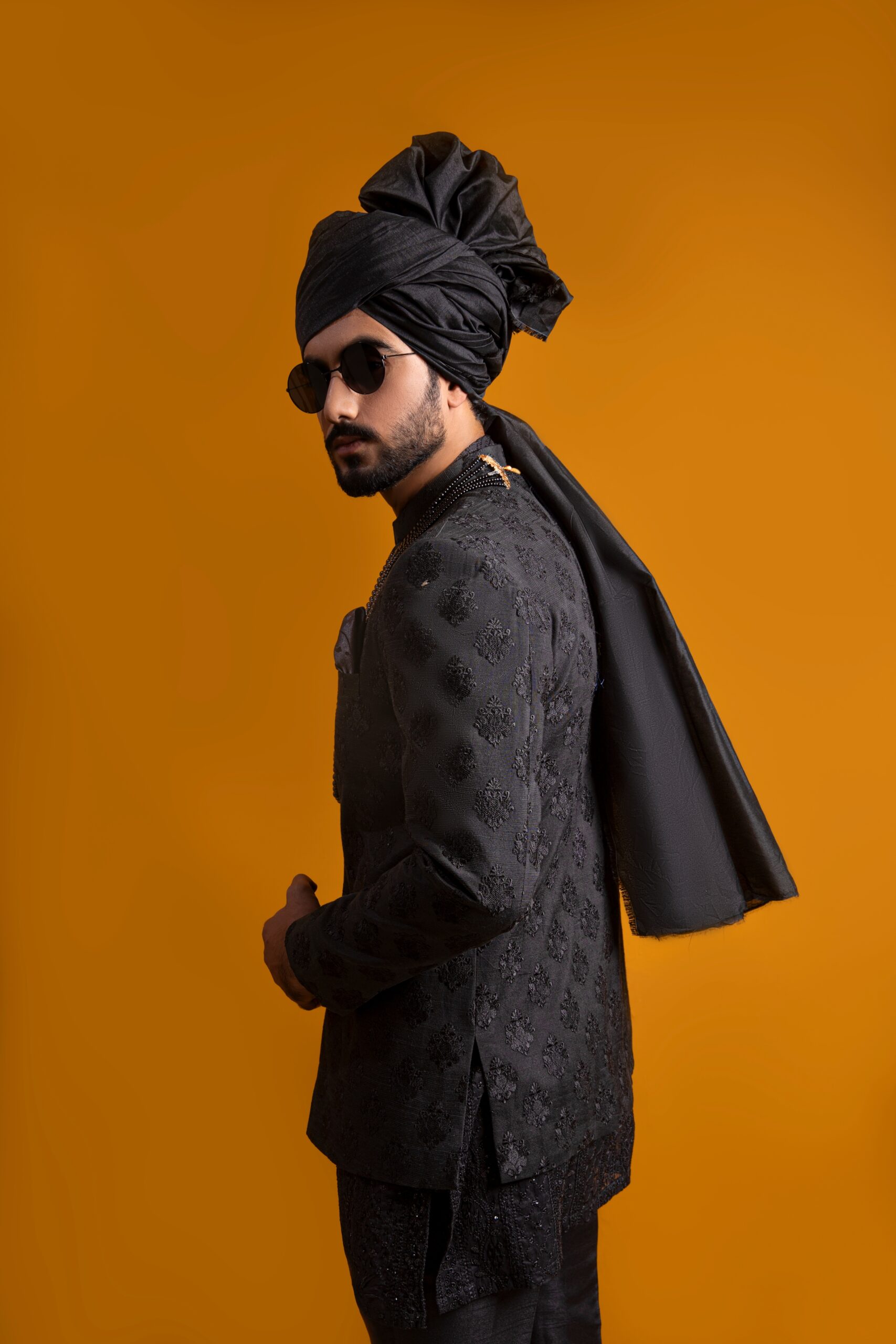 Black Jacquard Prince Coat with Chikankari Kurta (3-Piece) - Image 2