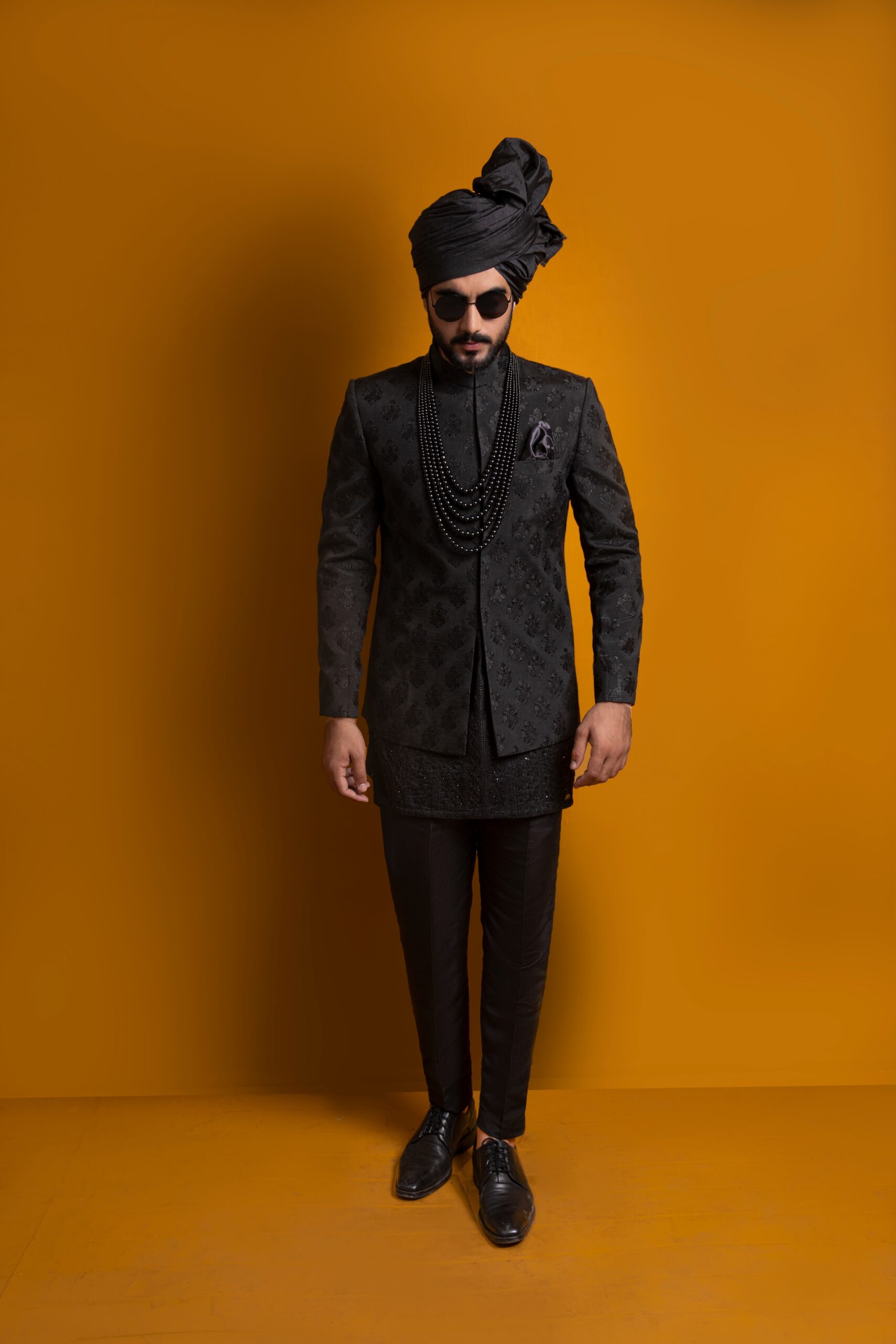 Black Jacquard Prince Coat with Chikankari Kurta (3-Piece) - Image 3