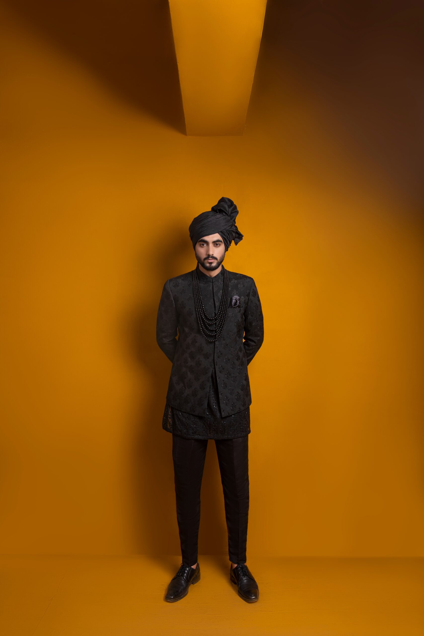 Black Jacquard Prince Coat with Chikankari Kurta (3-Piece) - Image 5