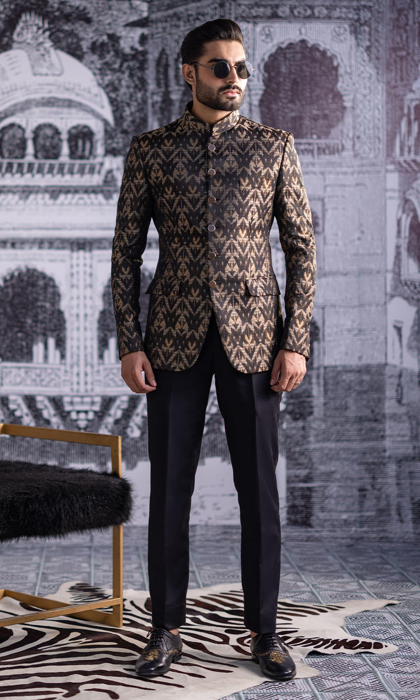 Black Gold Jacquard Prince Coat (2-Piece) - Image 1