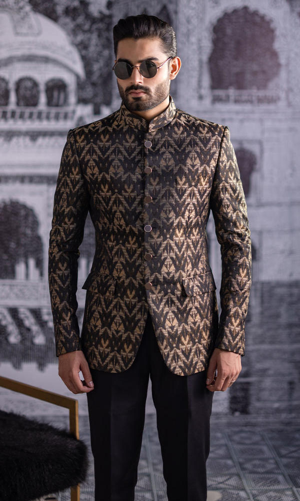 Black Gold Jacquard Prince Coat (2-Piece) - Image 3