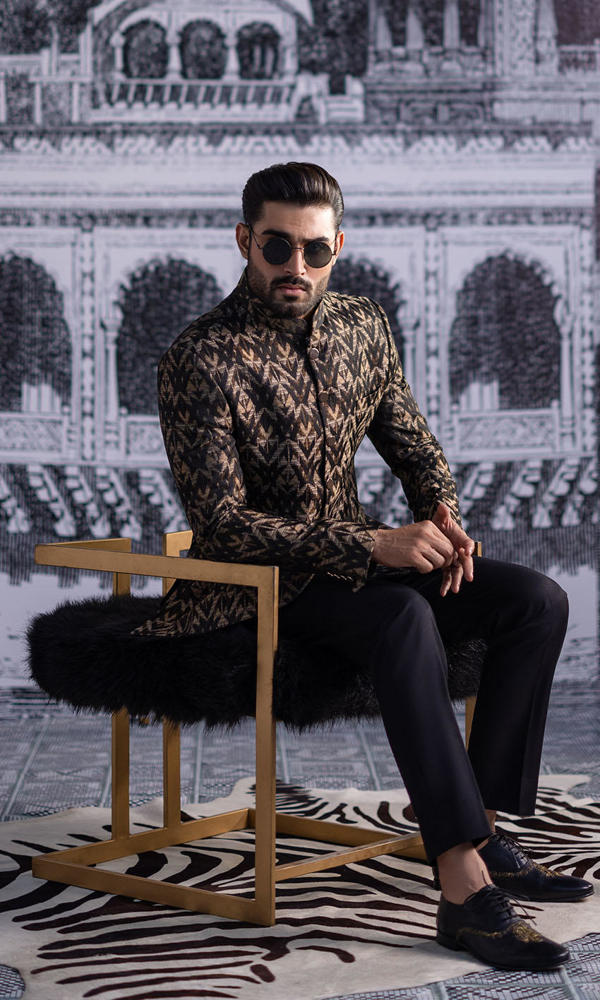 Black Gold Jacquard Prince Coat (2-Piece) - Image 5