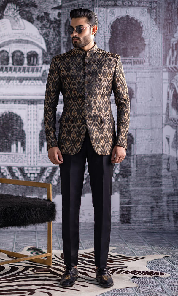 Black Gold Jacquard Prince Coat (2-Piece) - Image 6