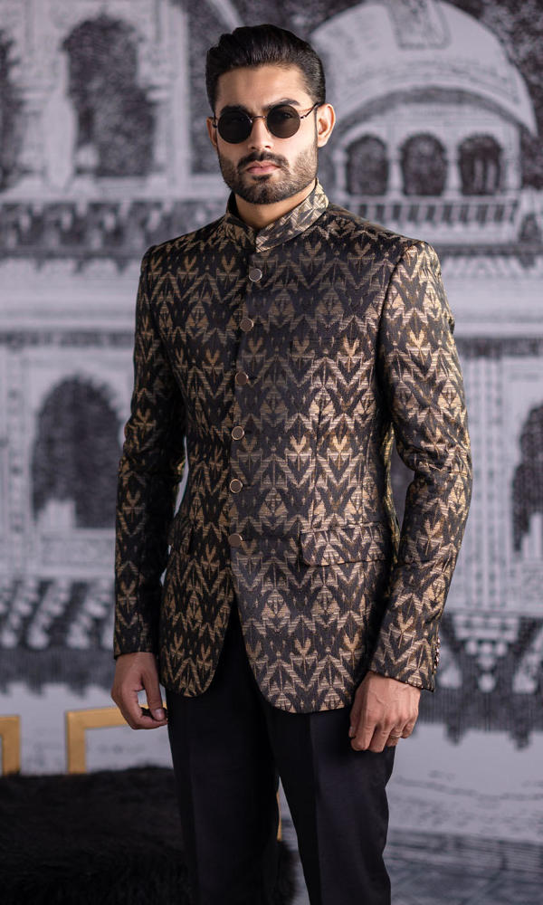 Black Gold Jacquard Prince Coat (2-Piece) - Image 7