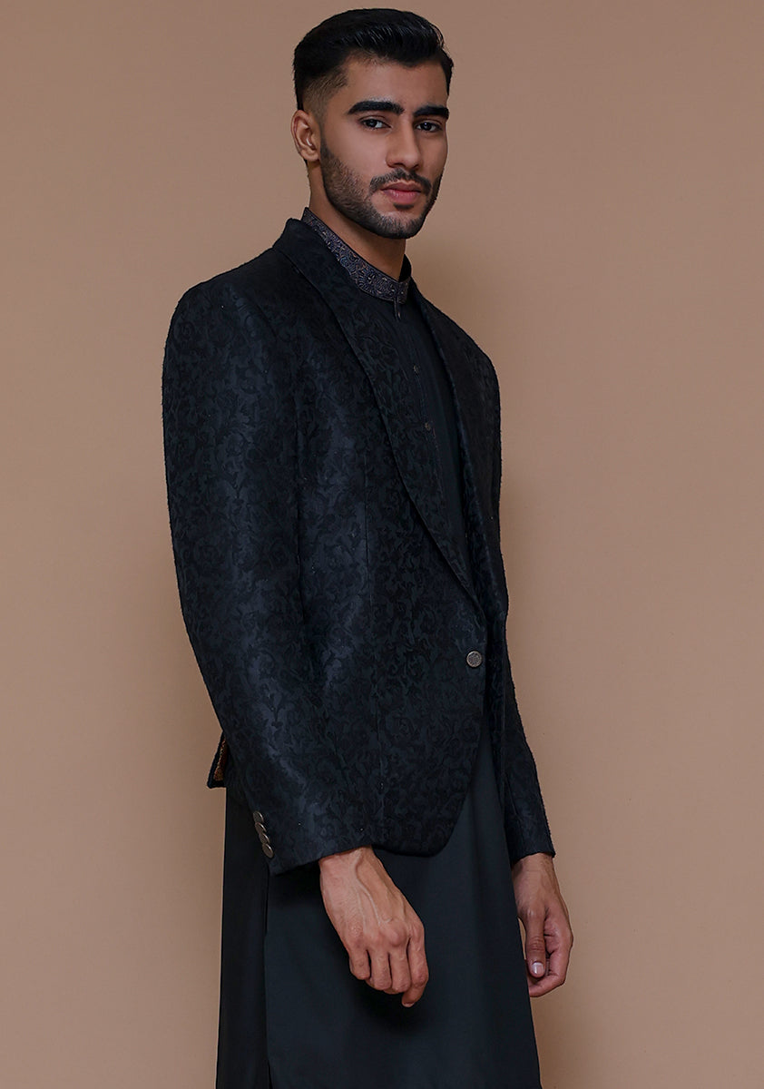 Black Jamawar Prince Coat (3-Piece) - Image 3