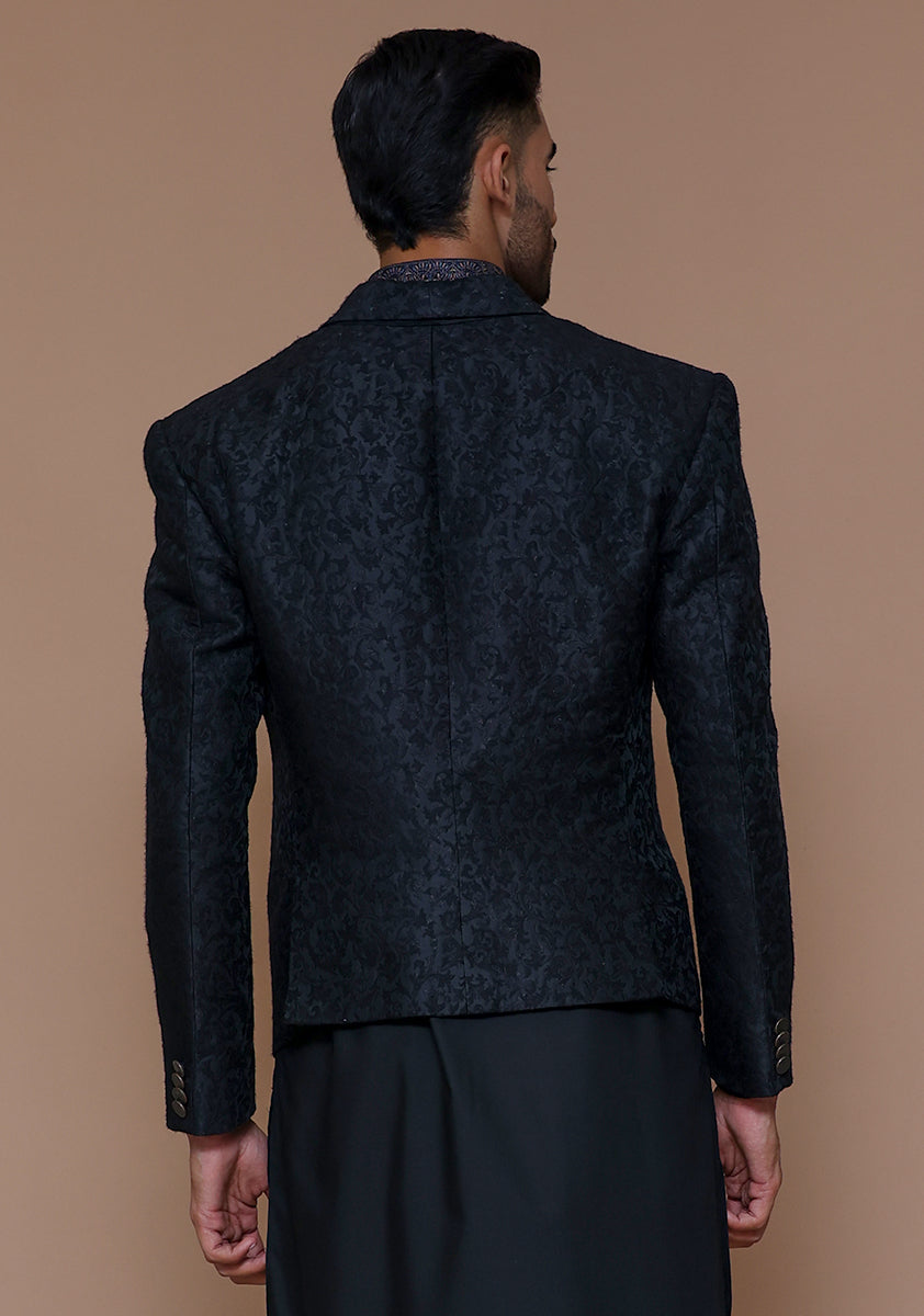 Black Jamawar Prince Coat (3-Piece) - Image 4