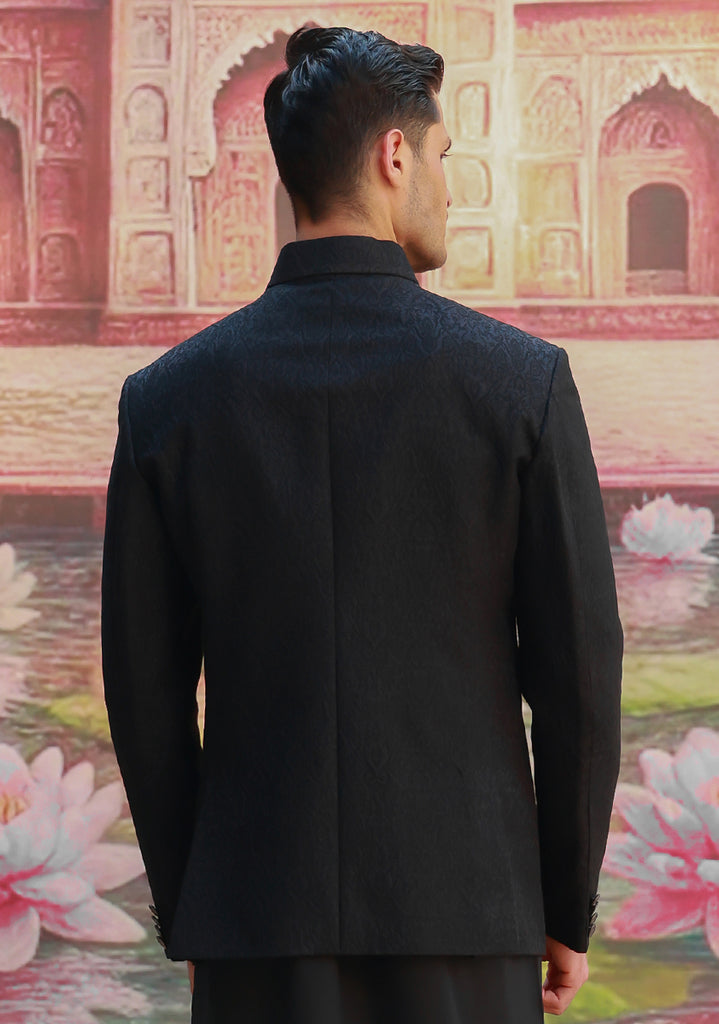Tap Shoe Black Woven Karandi Jamawar Prince Coat (3-Piece) - Image 5