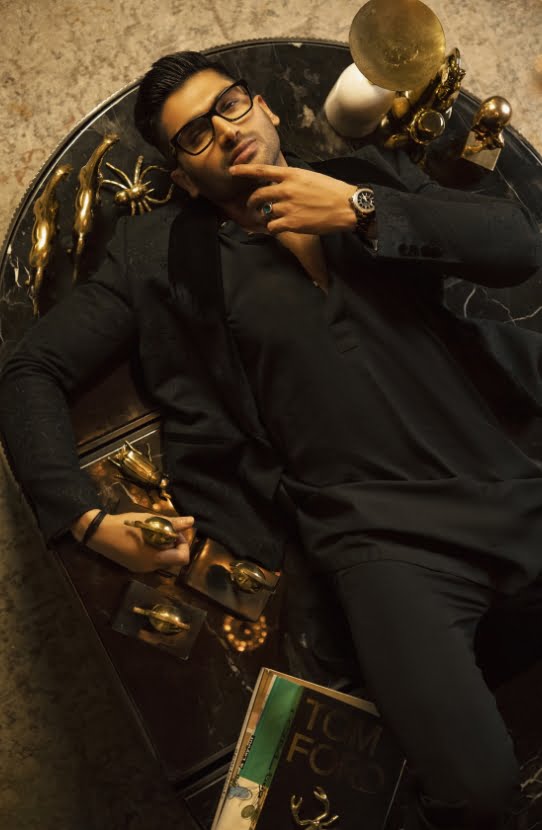 Black Self-Textured Karandi Prince Coat (3-Piece) - Image 1