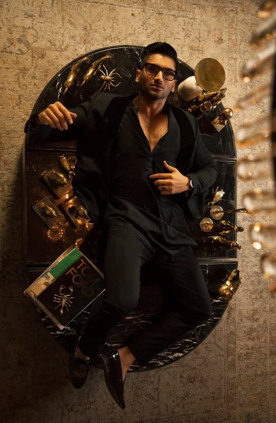 Black Self-Textured Karandi Prince Coat (3-Piece) - Image 2