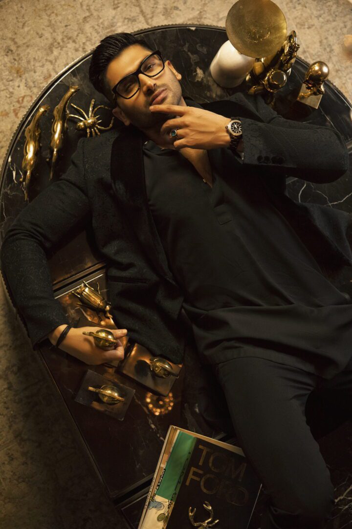 Black Self-Textured Karandi Prince Coat (3-Piece) - Image 3