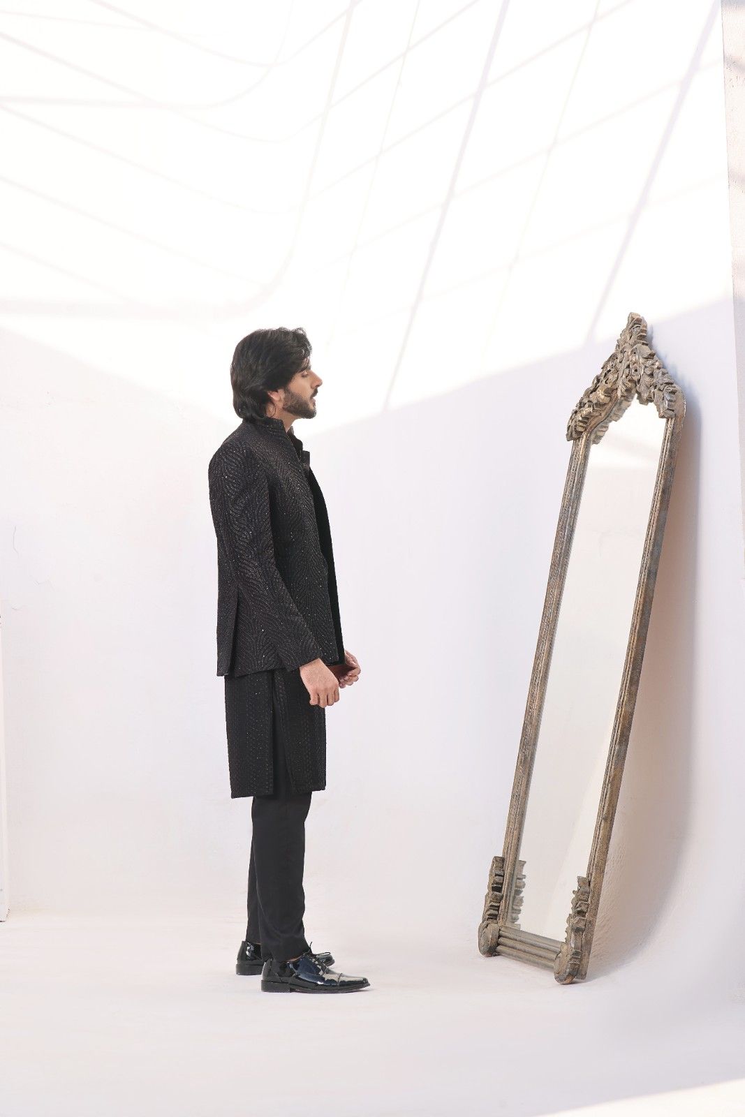 Black Textured Prince Coat 3-Piece Set - Image 1