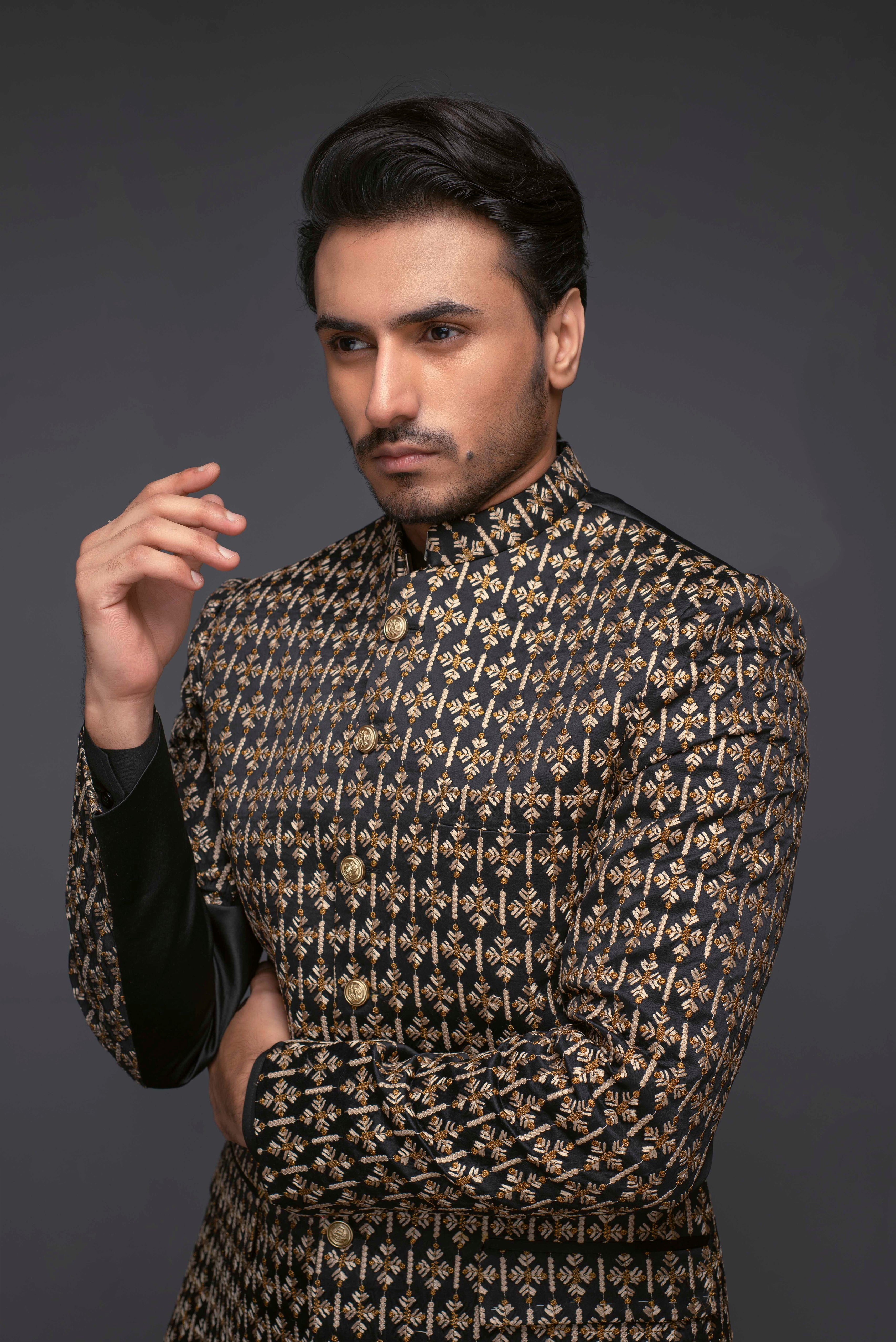 Black Gold Geometric Lightweight Prince Coat (1-Pc) - Image 2