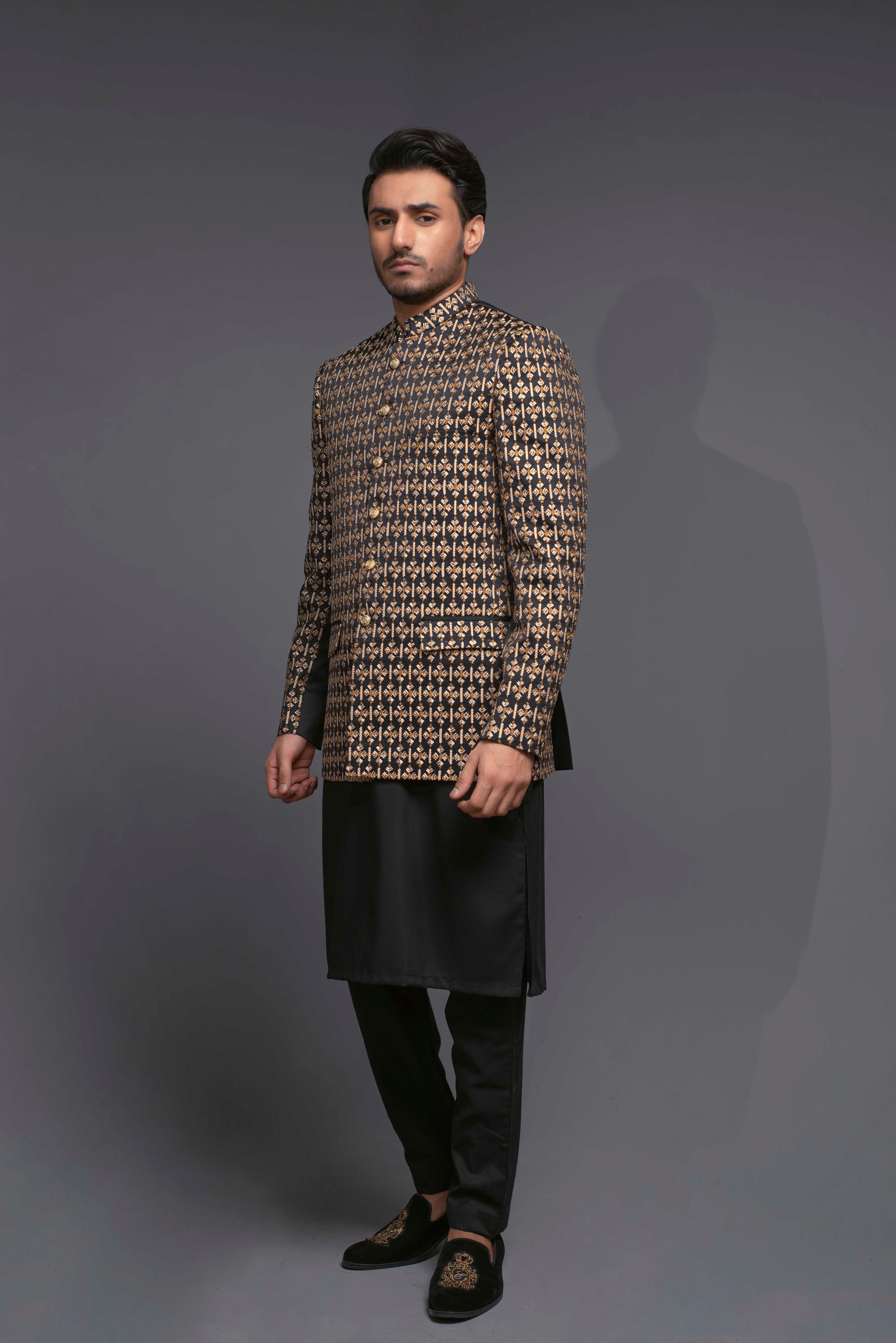 Black Gold Geometric Lightweight Prince Coat (1-Pc) - Image 6