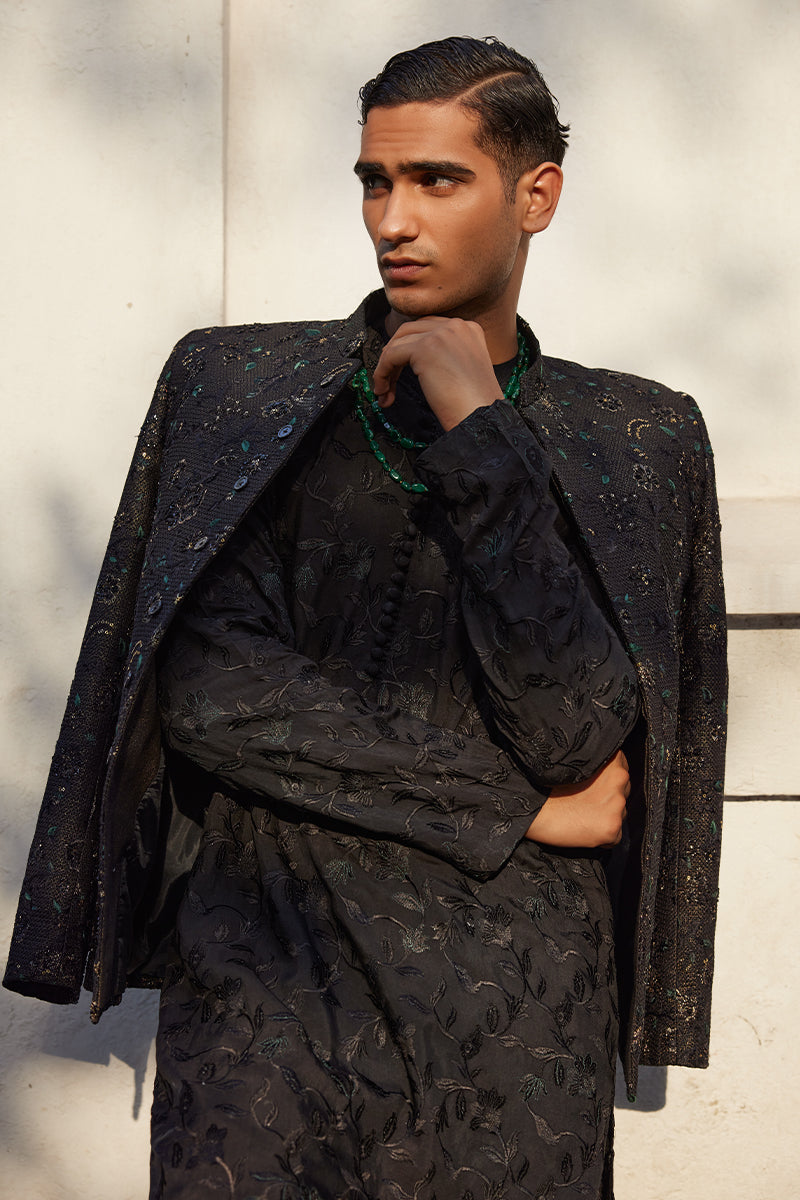 Jet Black Floral Tilla Moonlight Prince Coat (3-Piece) - Image 7