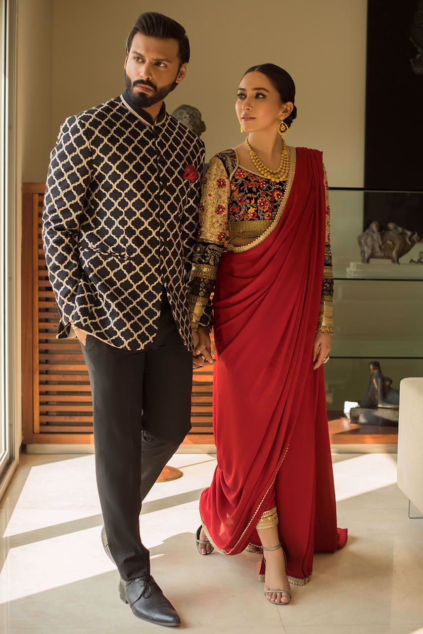 Black Moroccan Embroidered Raw Silk Prince Coat (2-Piece) - Image 3