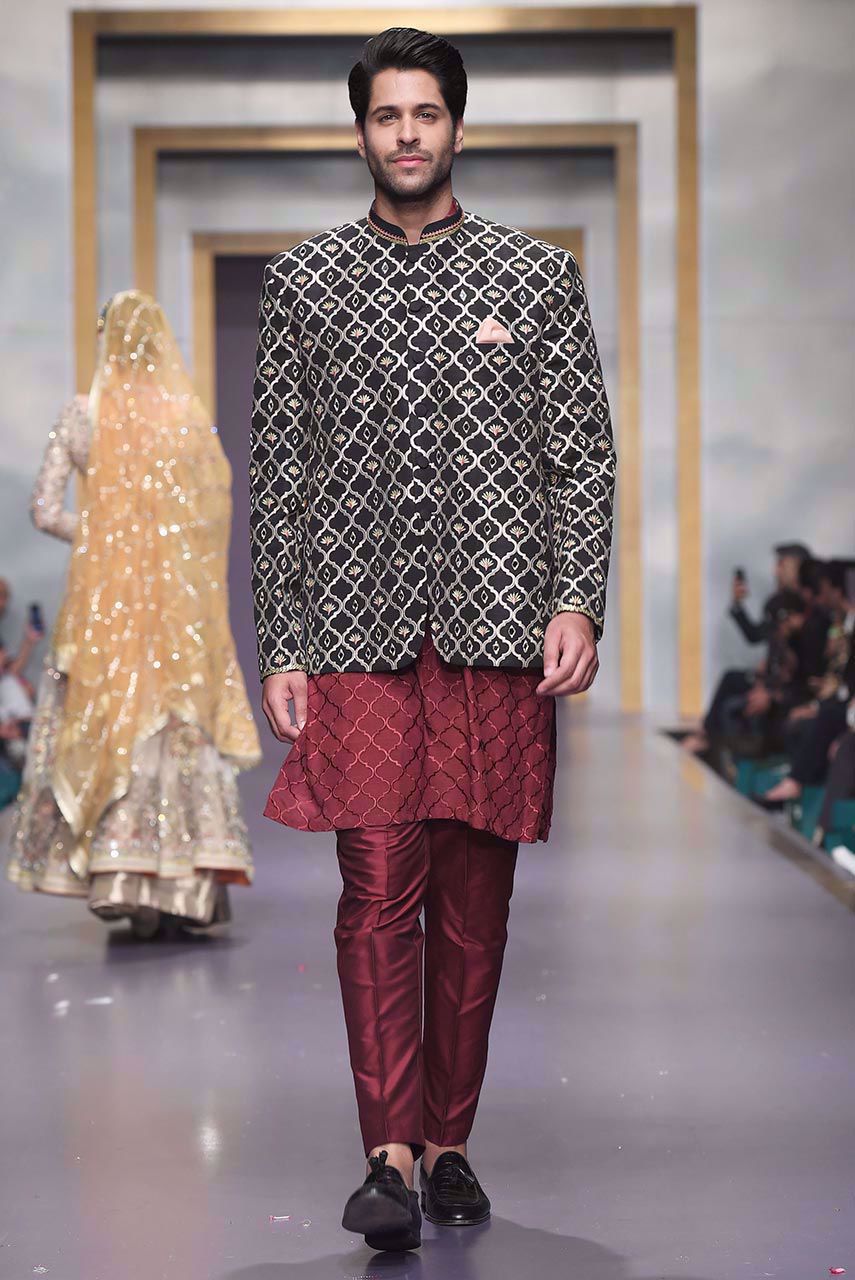 Black Embroidered Raw Silk Prince Coat (3-Piece) - Image 1