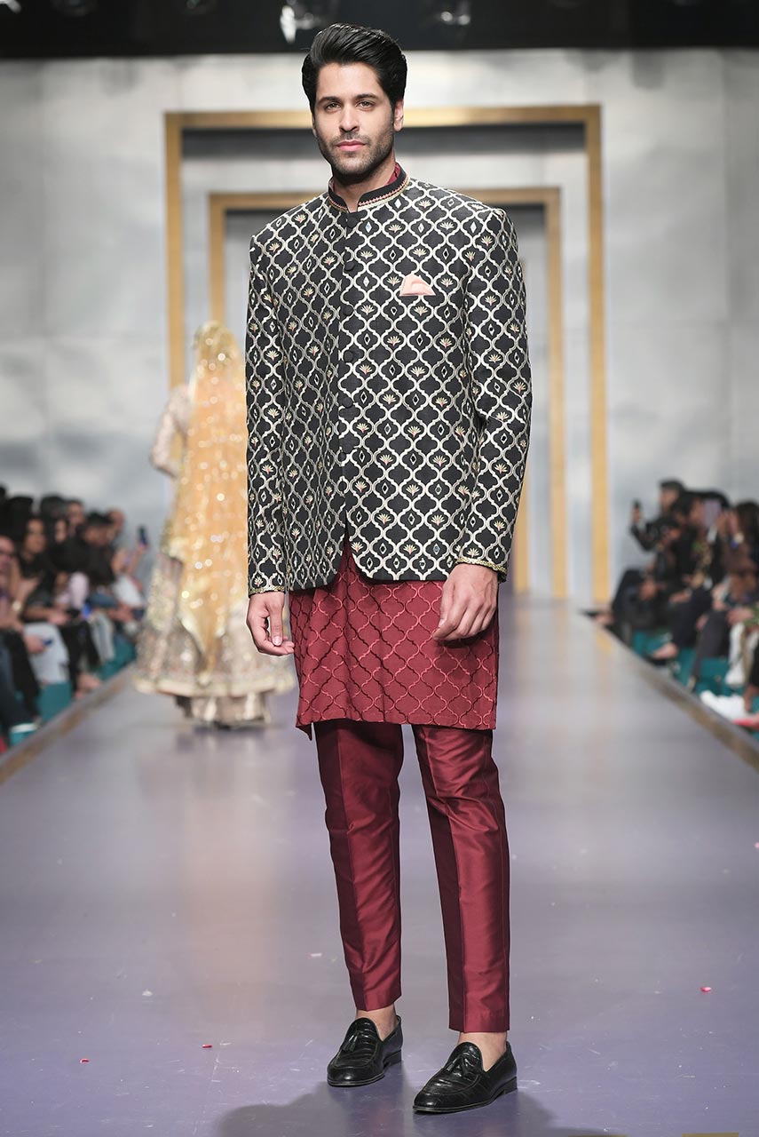 Black Embroidered Raw Silk Prince Coat (3-Piece) - Image 2