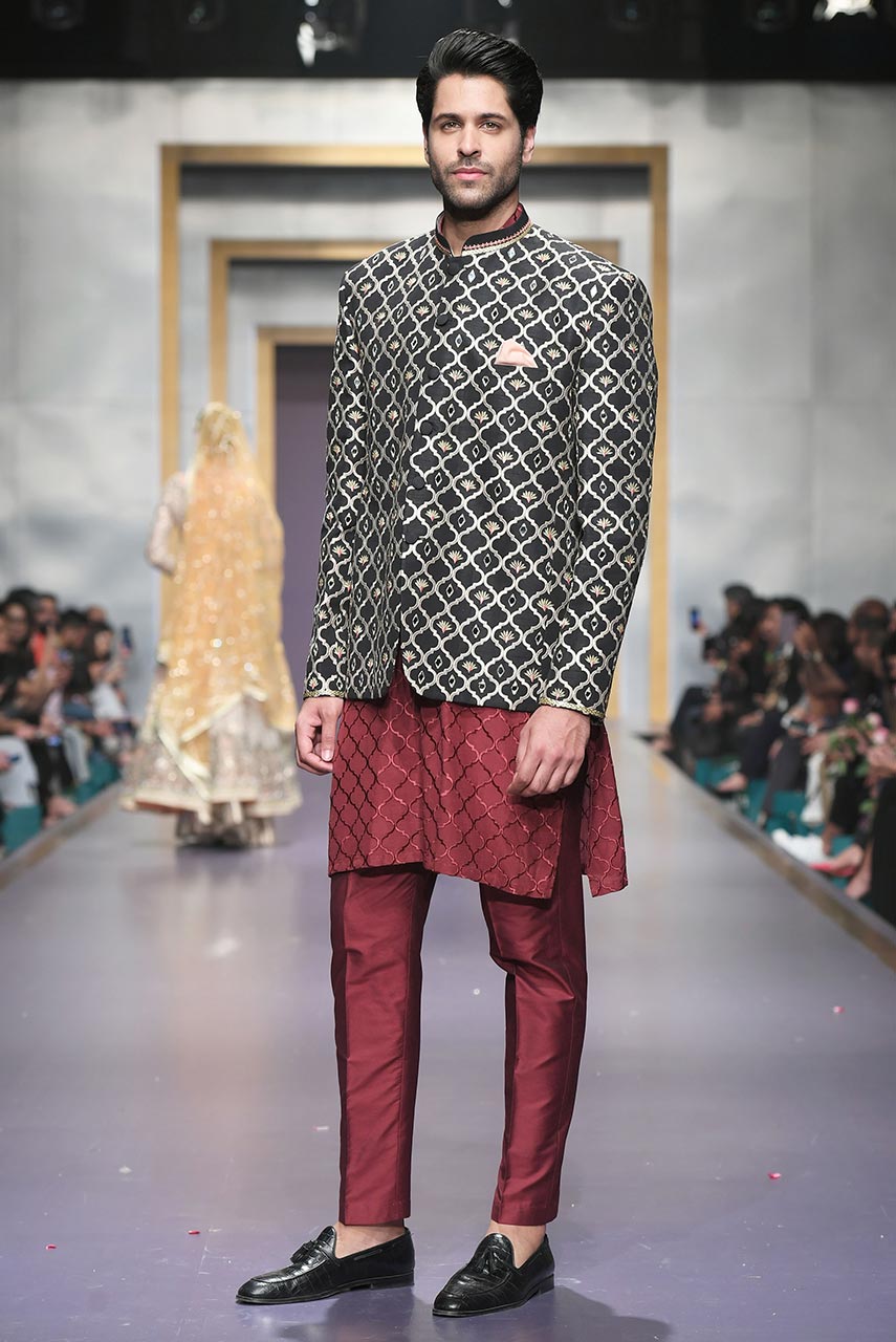 Black Embroidered Raw Silk Prince Coat (3-Piece) - Image 3