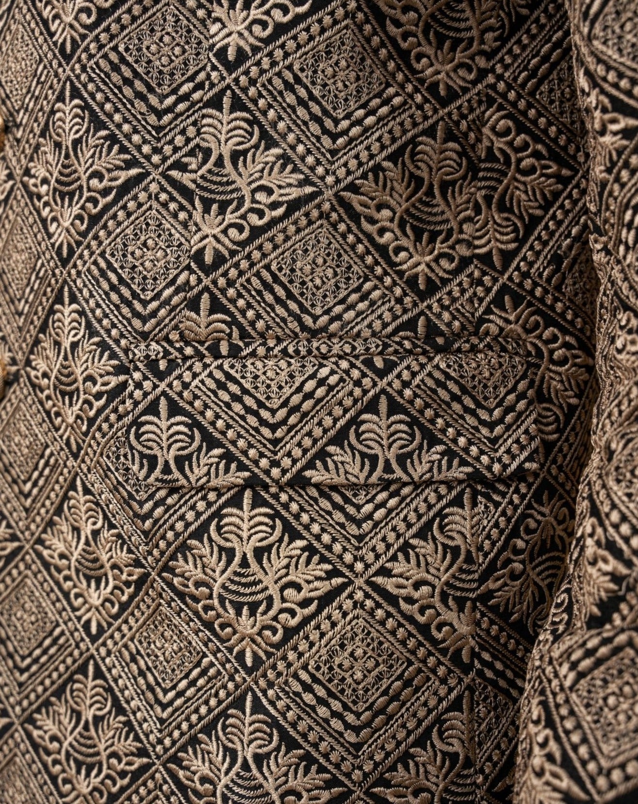 Black Gold Embroidered Raw Silk Prince Coat (3-Piece) - Image 3