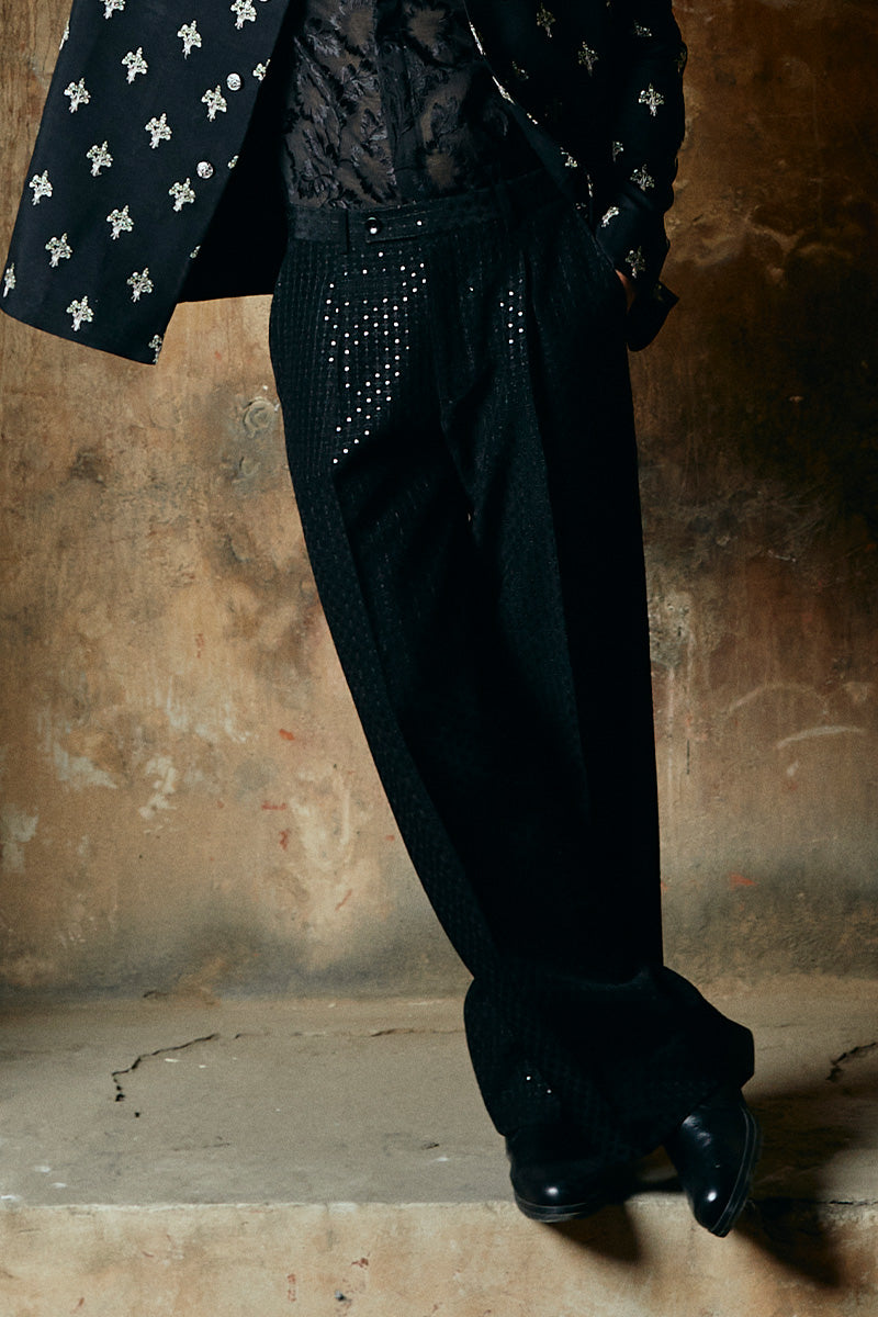 Jet Black Embroidered Raw Silk Prince Coat (2-Piece) - Image 5