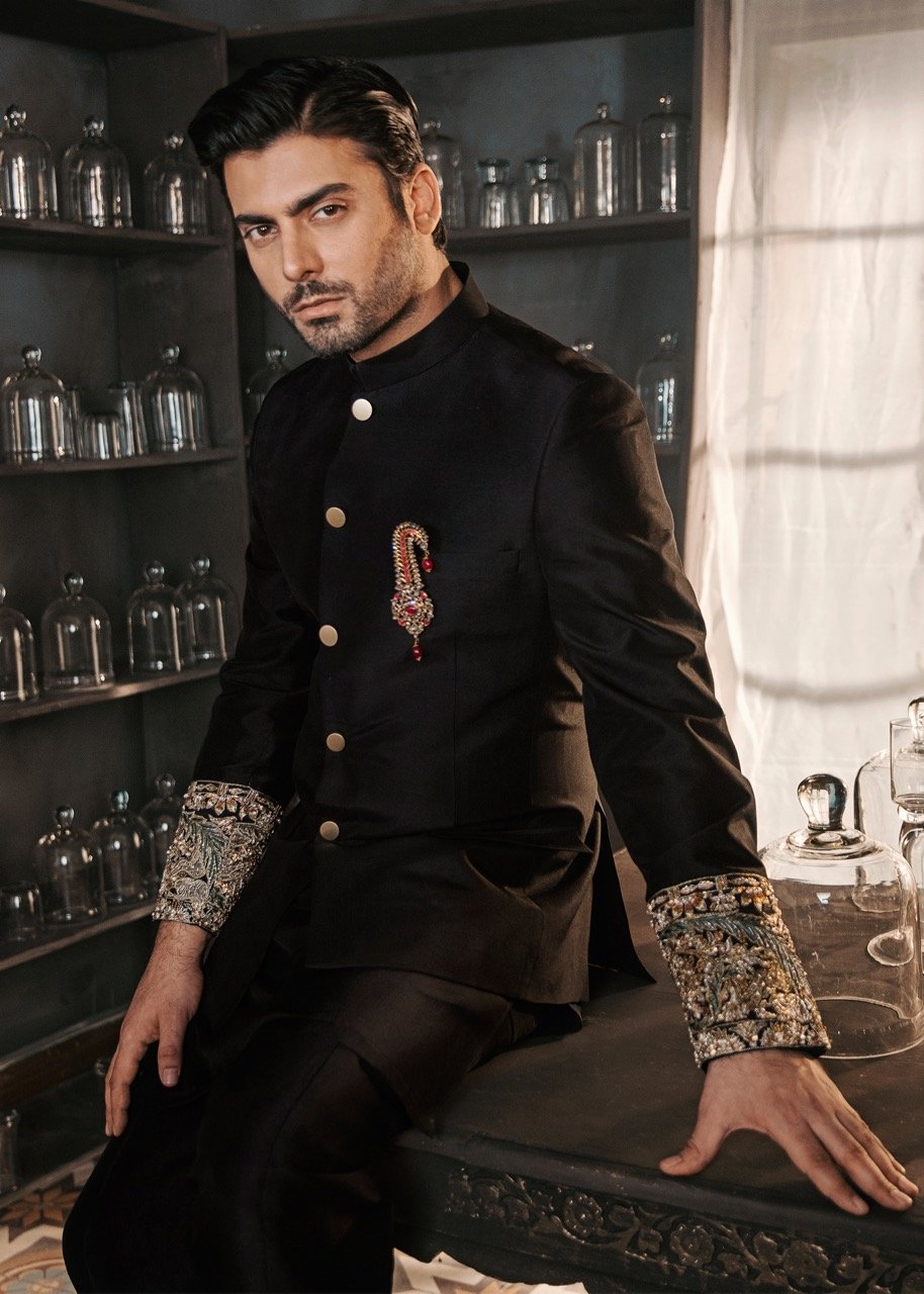 Black Embroidered Korean Rawsilk Prince Coat (3-Piece) - Image 1