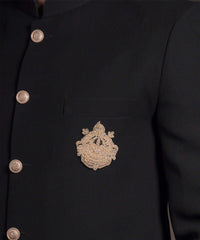 Jet Black Embroidered Ribbed Italian Suiting Prince Jacket (2-Piece) - Image 3