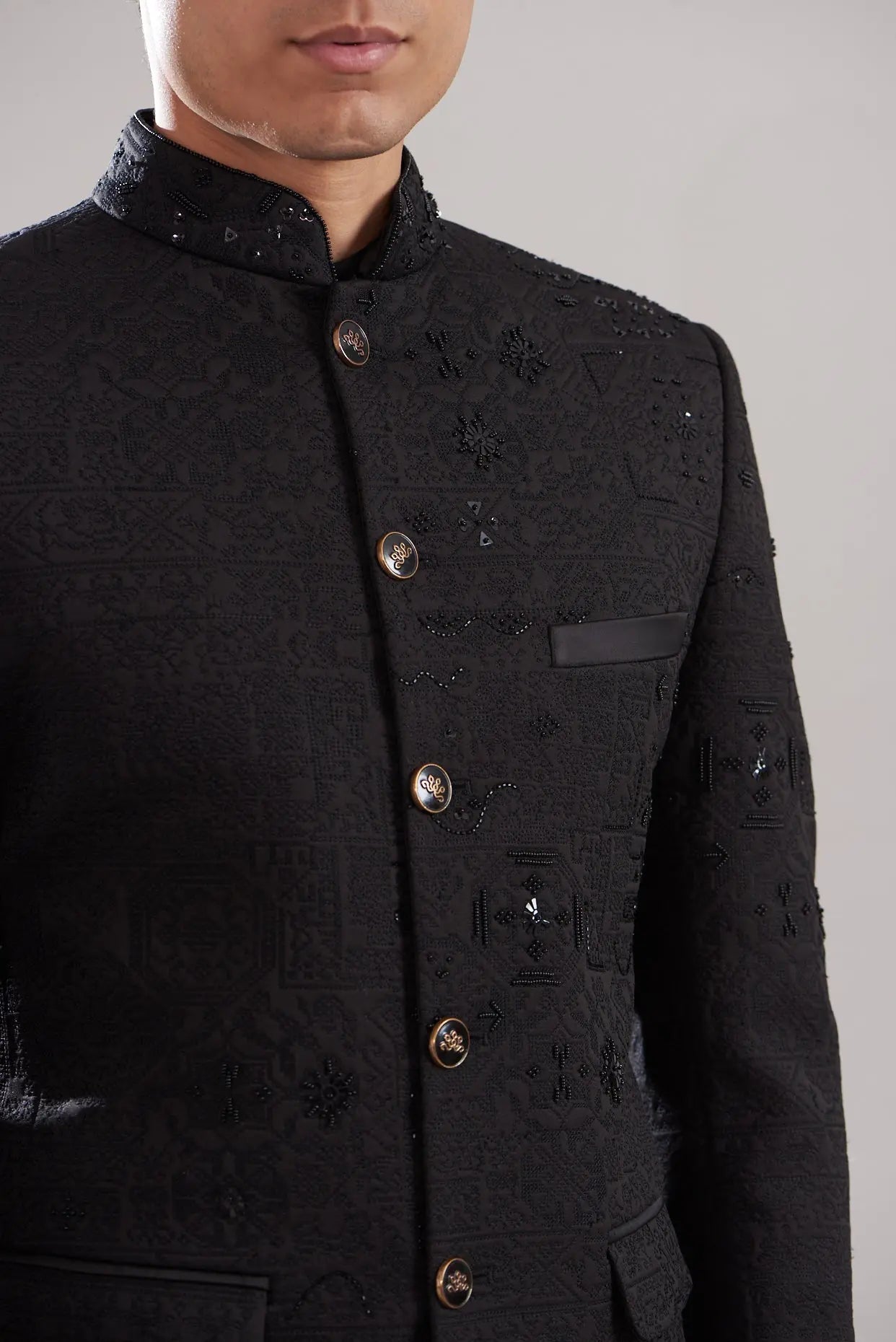 Black Embellished Scuba Prince Coat (2-Piece) - Image 2