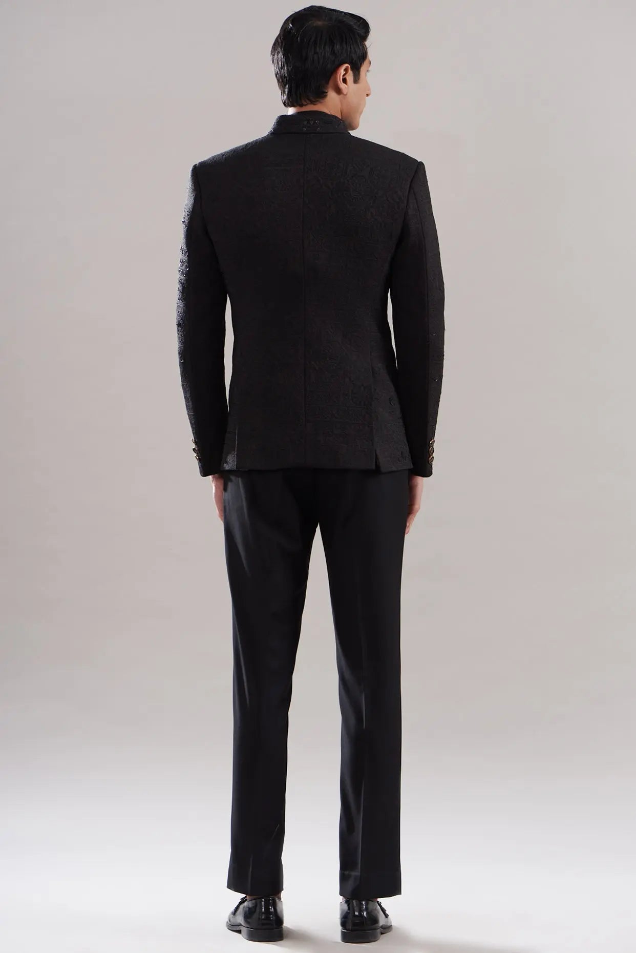 Black Embellished Scuba Prince Coat (2-Piece) - Image 3