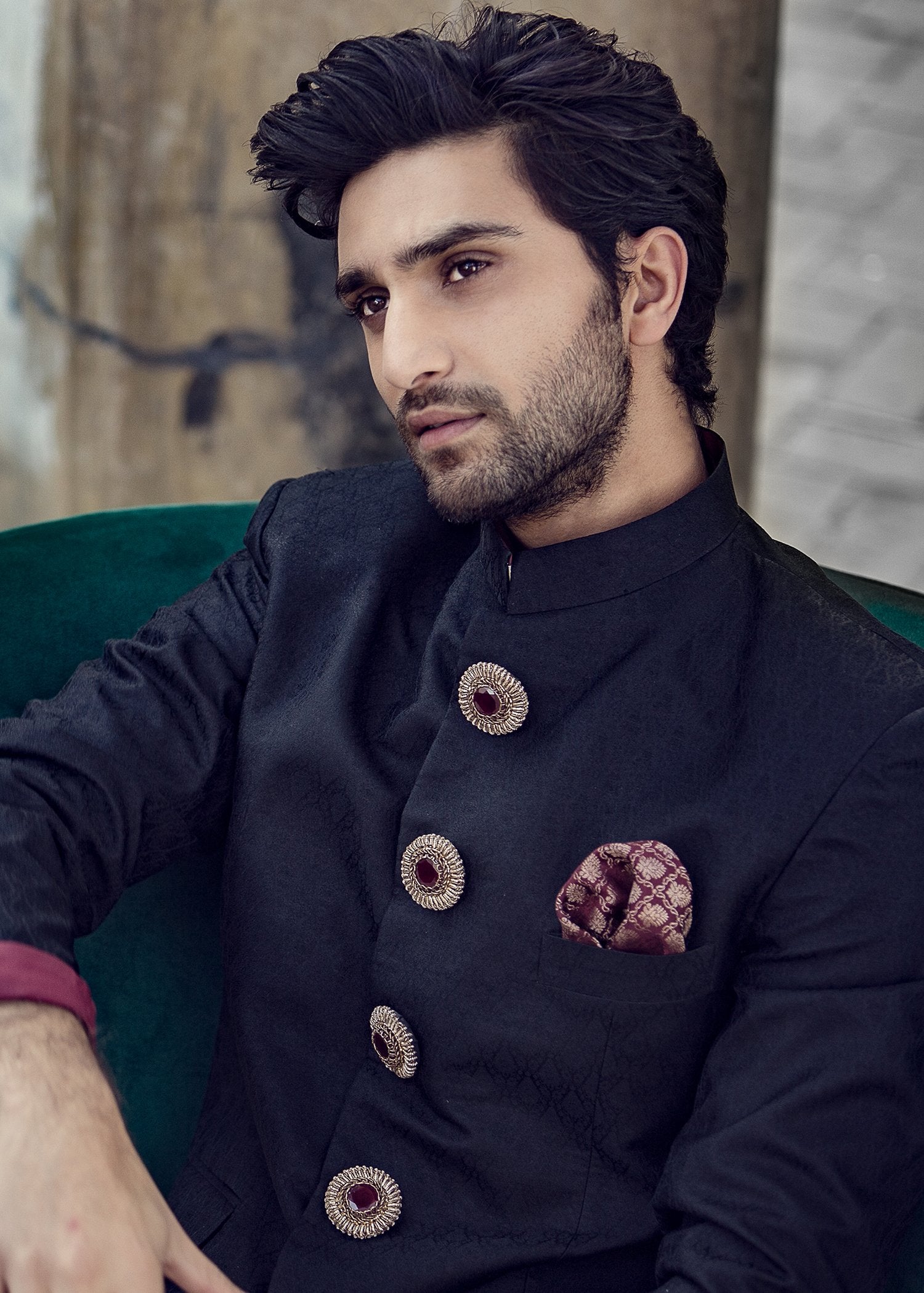 Jet Black Self Silk Prince Coat (2-Piece) - Image 1