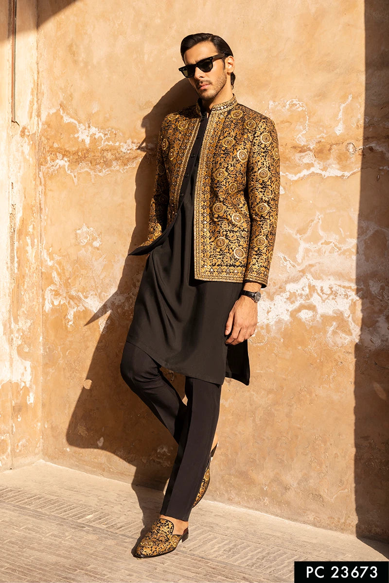 Black Embroidered Serona Prince Coat (3-Piece) - Image 1