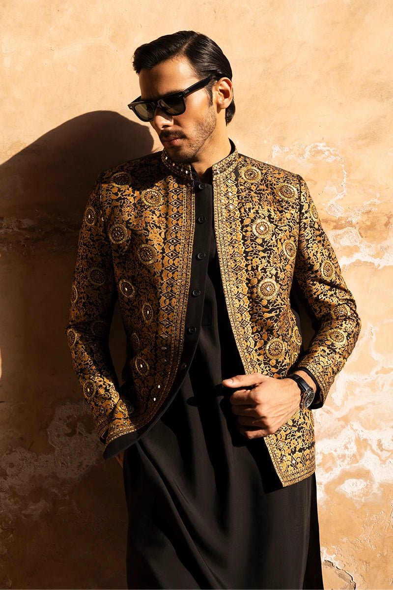 Black Embroidered Serona Prince Coat (3-Piece) - Image 2