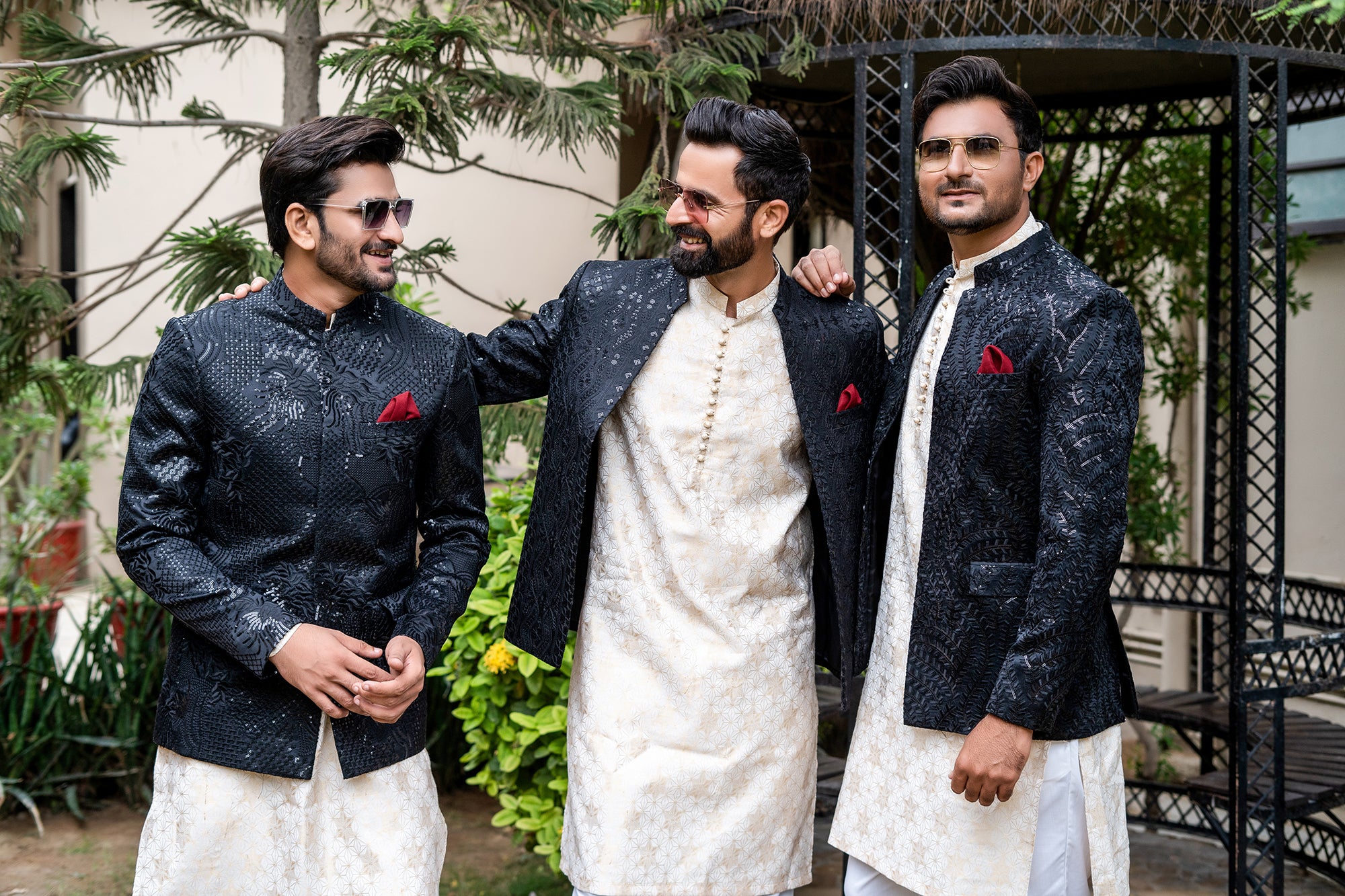 Black Sequin Embroidered Silk-Blend Prince Coat (1-Pc) - Image 5