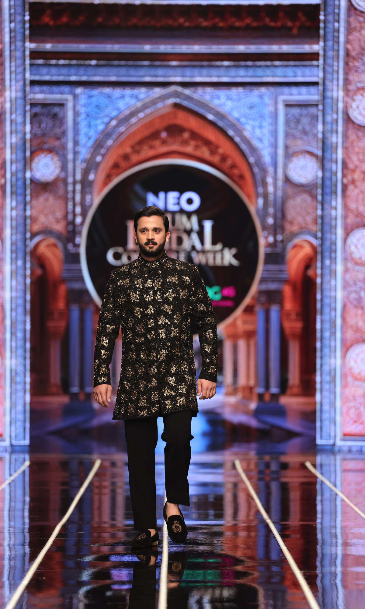 Black Gold Embroidered Silk-Blend Prince Coat (2-Piece) - Image 2