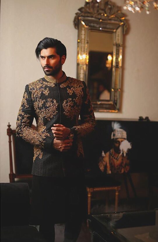 Black Hand-Embroidered Silk-Blend Prince Coat (3-Piece) - Image 1