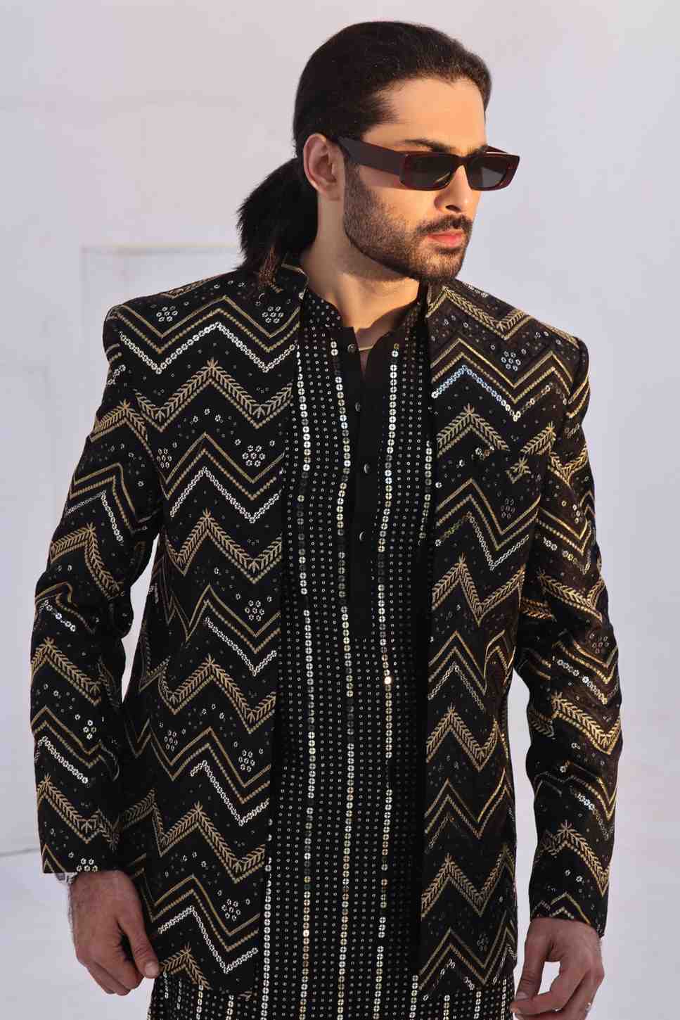 Black Sequinned Silk-Blend Prince Coat (3-Piece) - Image 3