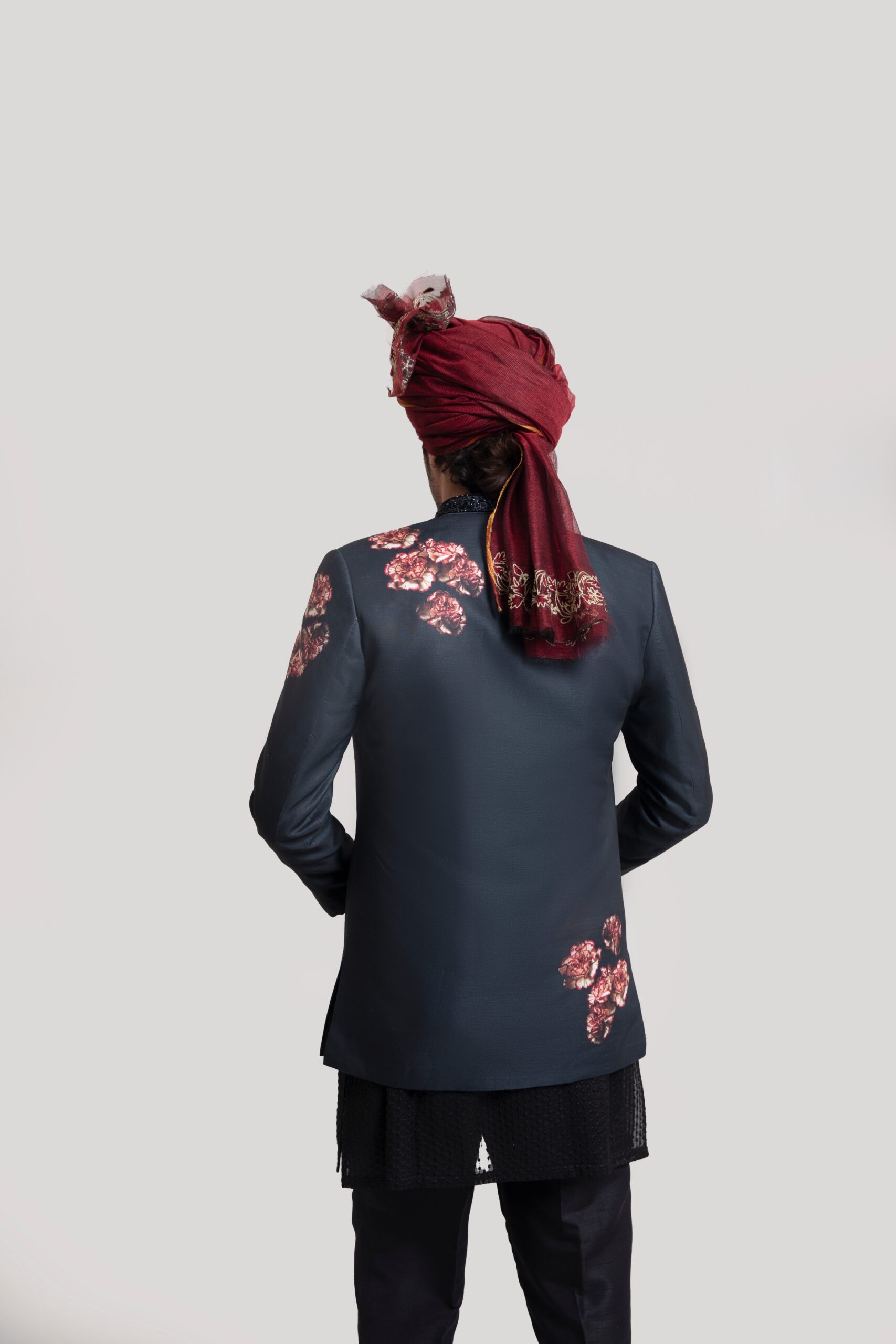 Black Maroon Embroidered Silk-Blend Prince Coat (1-Pc) - Image 6