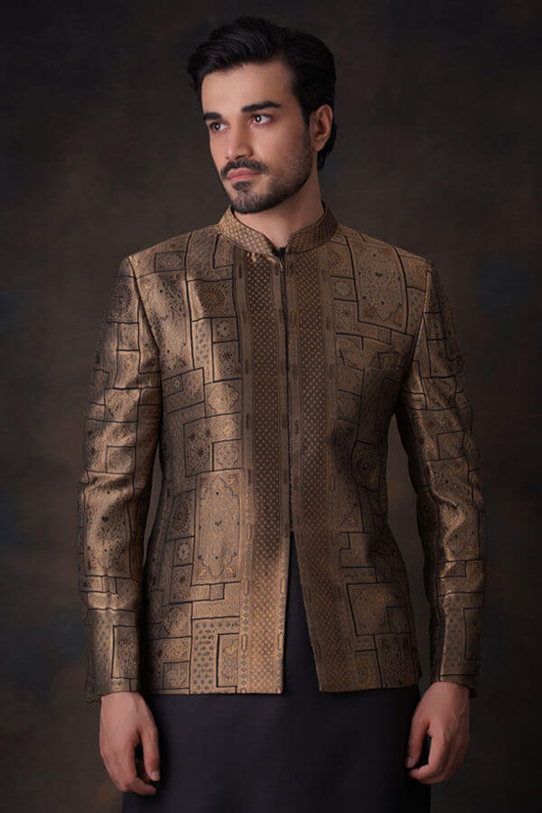 Black and Gold Pure Silk Prince Coat (3-Piece) - Image 3