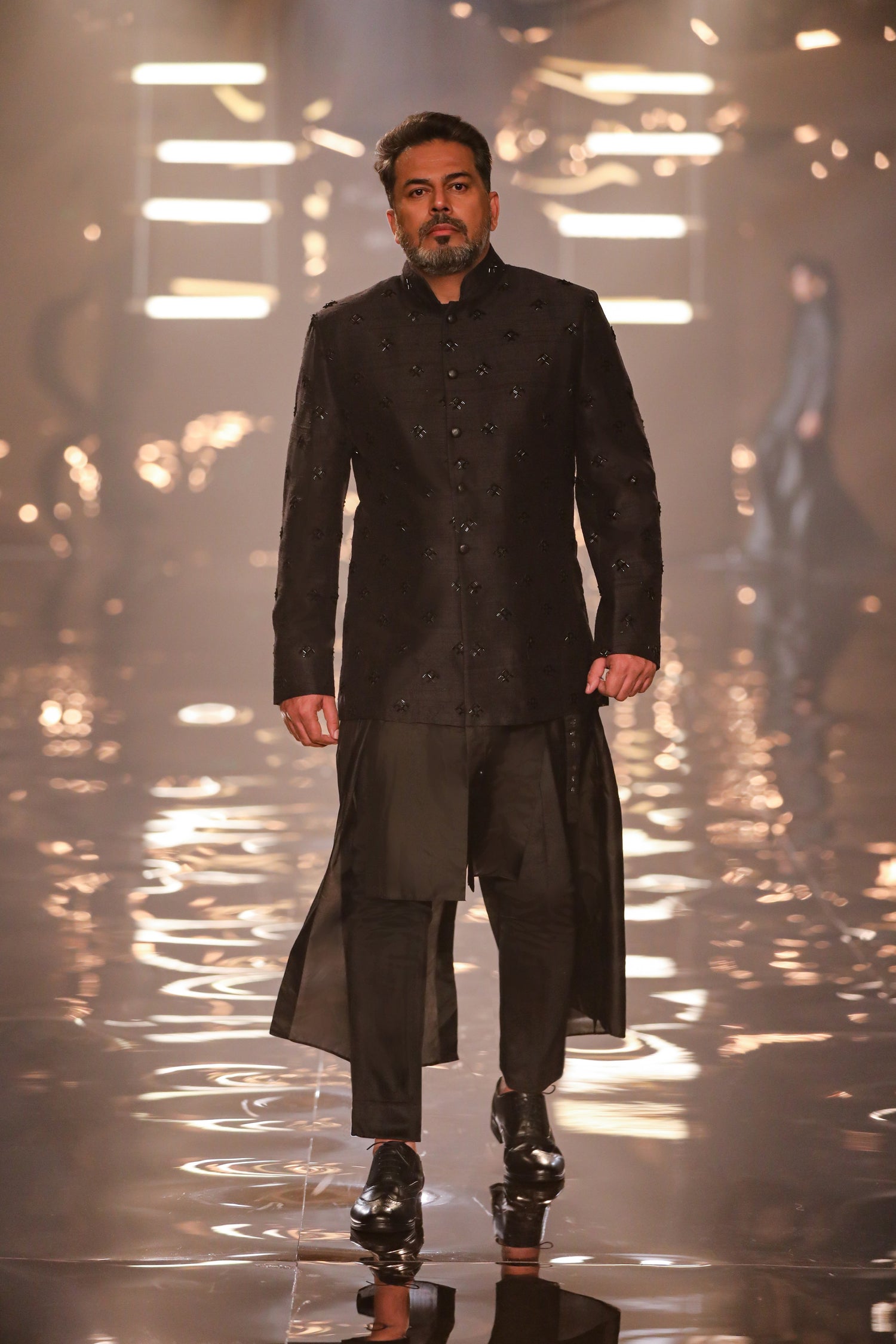 Black Embroidered Silk Bandhgala Prince Coat (3-Piece) - Image 1