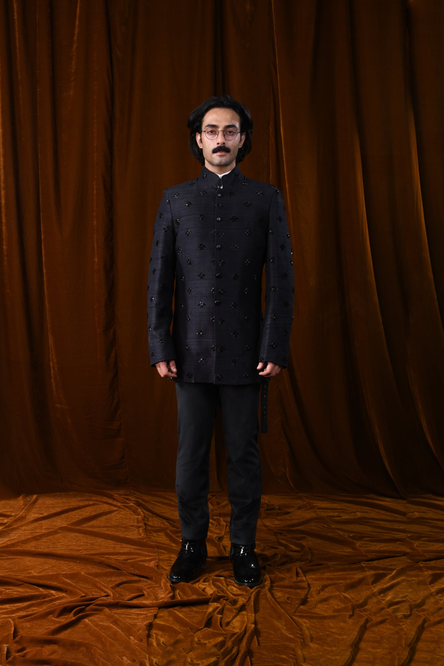 Black Embroidered Silk Bandhgala Prince Coat (3-Piece) - Image 2