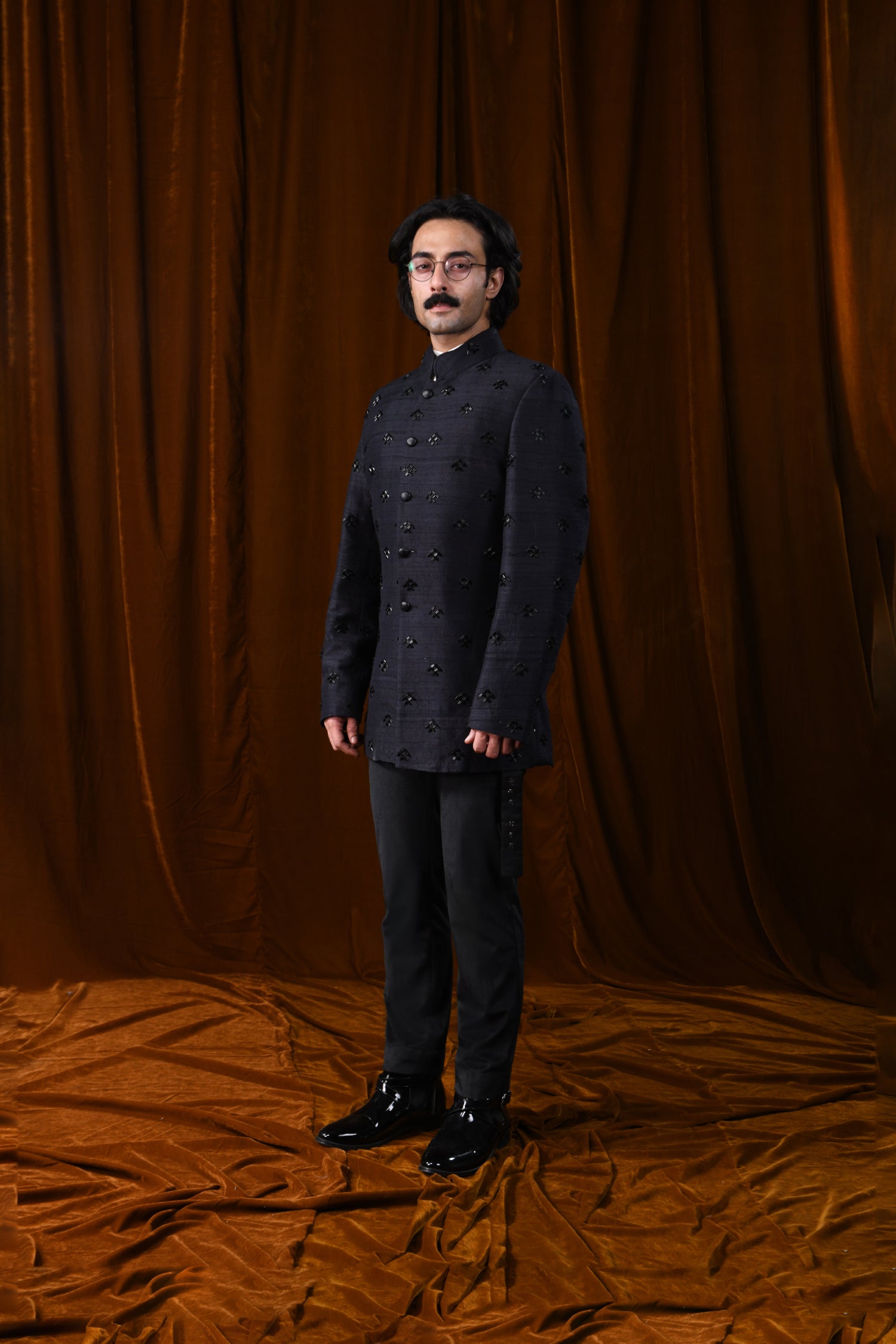 Black Embroidered Silk Bandhgala Prince Coat (3-Piece) - Image 3