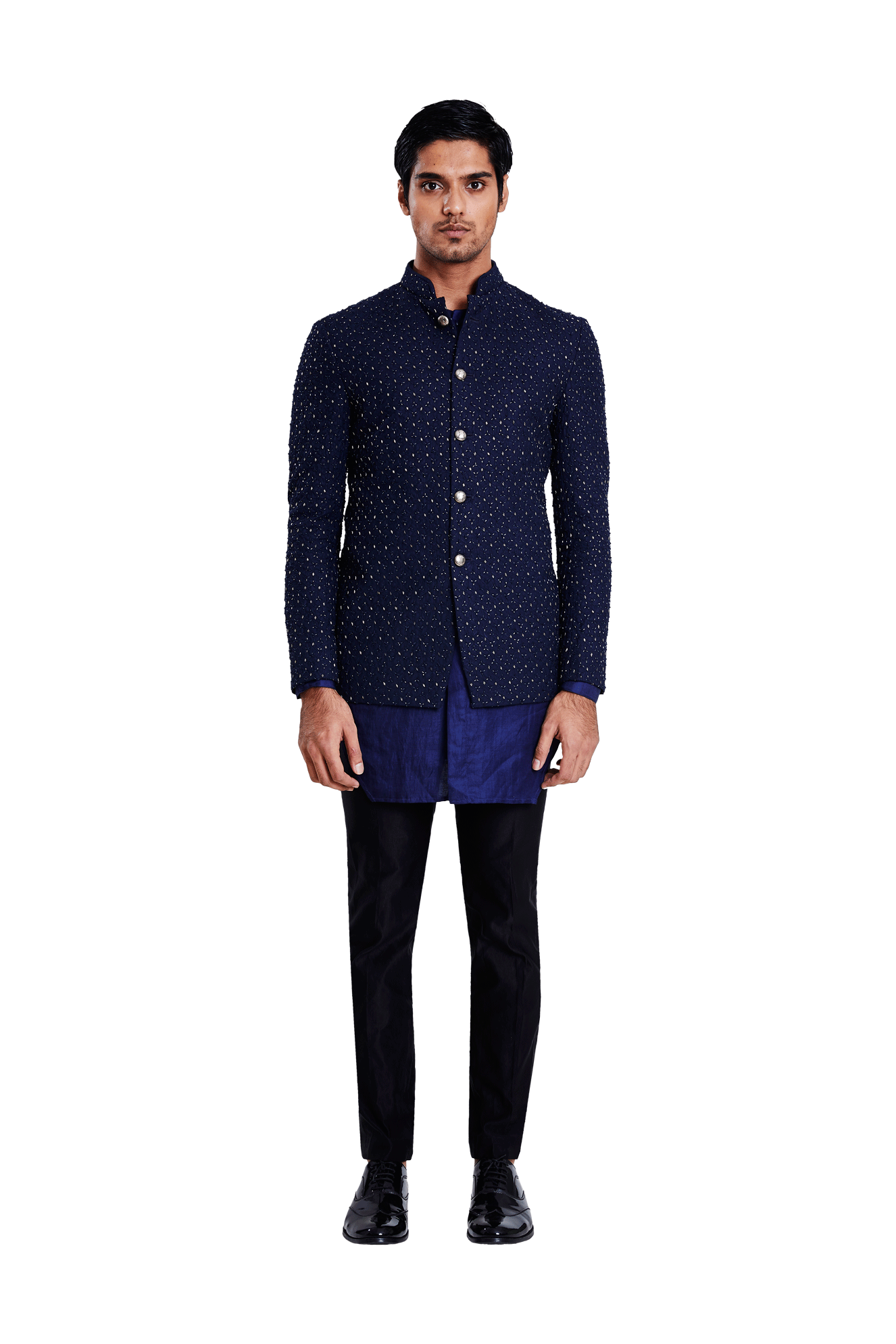 Black Embroidered Silk Bandhgala Prince Coat (3-Piece) - Image 5