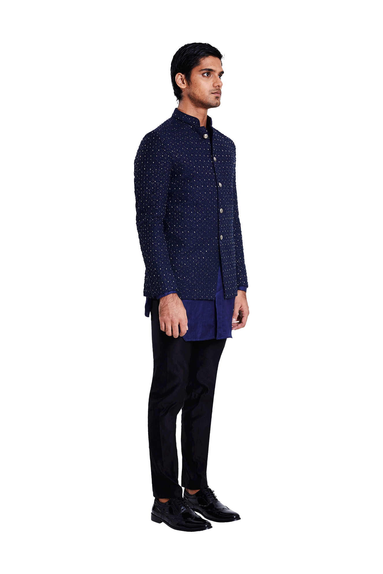 Black Embroidered Silk Bandhgala Prince Coat (3-Piece) - Image 6