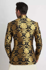 Black & Gold Silk Jamavar Prince Coat (1-Pc) - Image 3