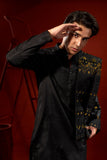 Black Embroidered Silk Prince Coat (3-Piece) - Image 3
