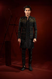 Black Silk Prince Coat with Smoke Gold Tila Embroidery (3-Piece) - Image 2